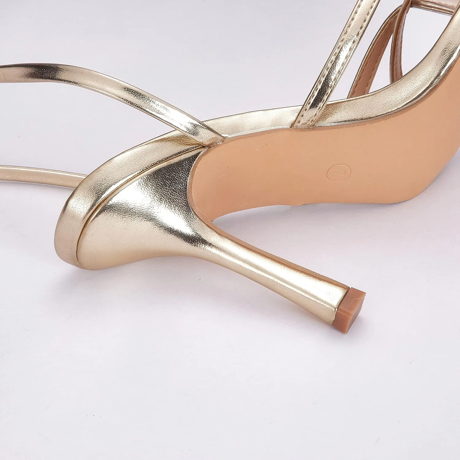 Elisabet Tang Women Sexy Strappy Heeled Sandals,4 inch/10cm Lace Up Square Open Toe Heels Stiletto Thong Sandal Criss-Cross Gladiator High Heel Sandals Shoes