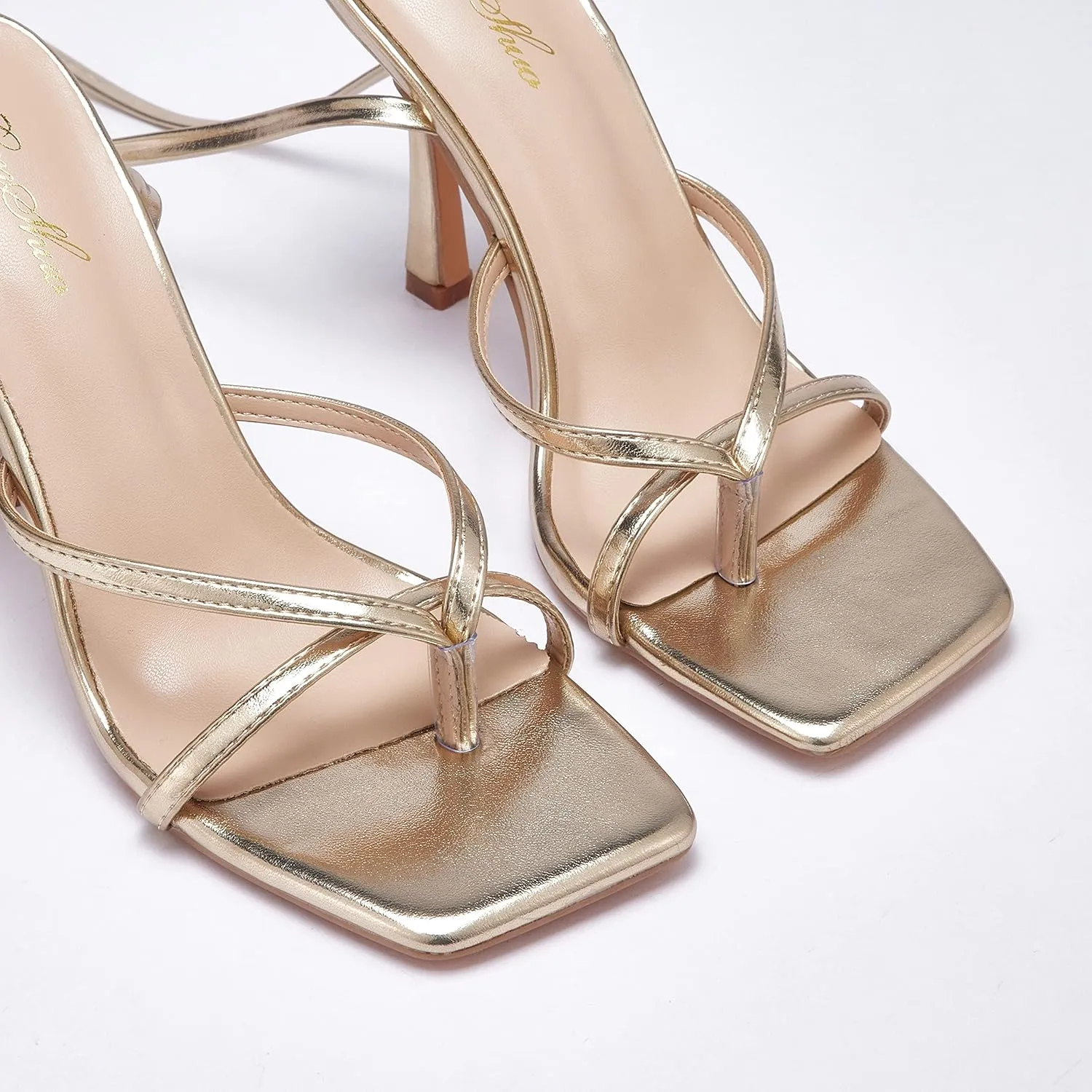 Elisabet Tang Women Sexy Strappy Heeled Sandals,4 inch/10cm Lace Up Square Open Toe Heels Stiletto Thong Sandal Criss-Cross Gladiator High Heel Sandals Shoes