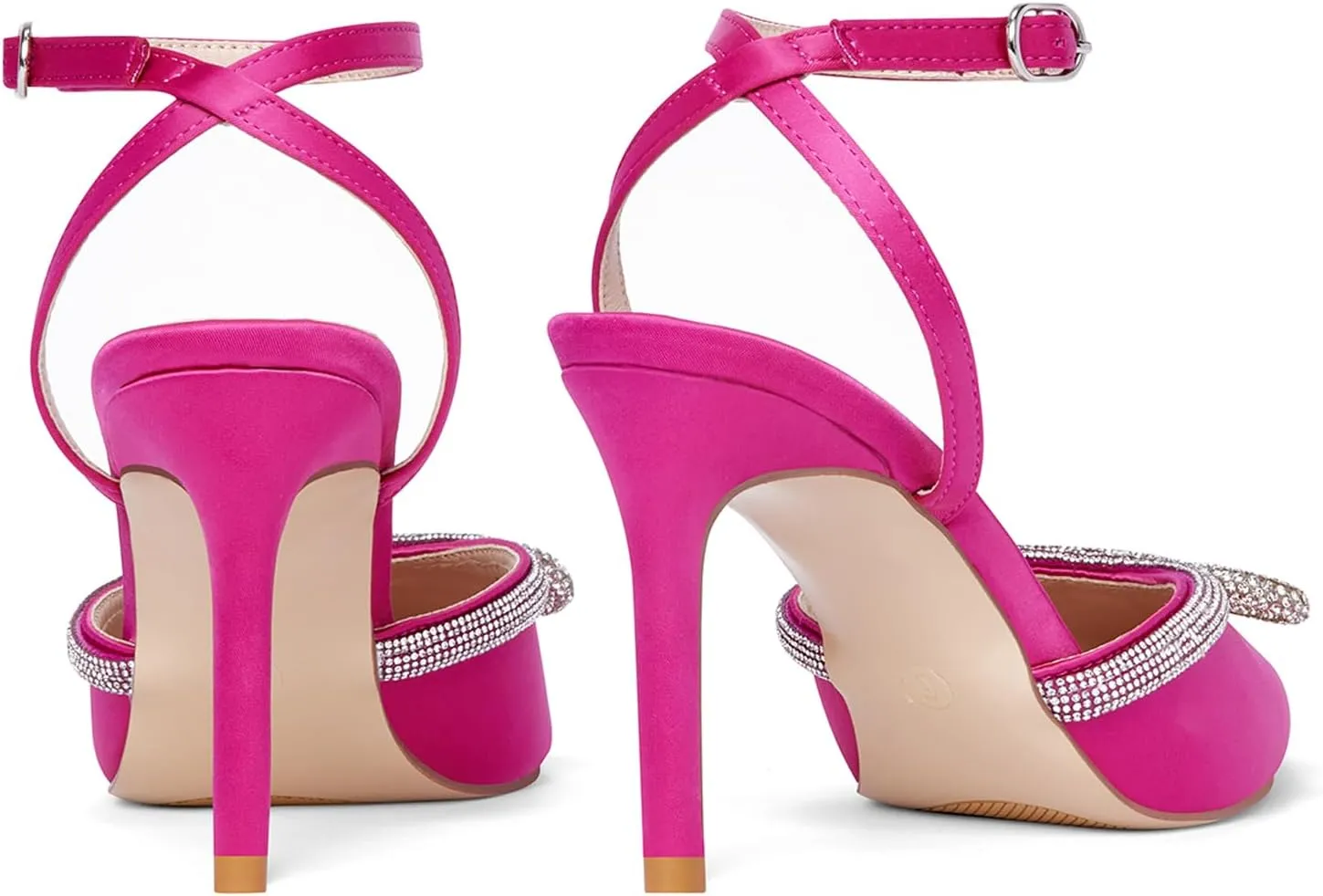 Elisabet Tang Women's High Heel Pumps,Rhinestone Strip Bowknot Ankle Buckle Straps Heels Stiletto Sandals Suede Pointed Closed Toe Strappy Heels Pumps Wedding Dress Shoes
