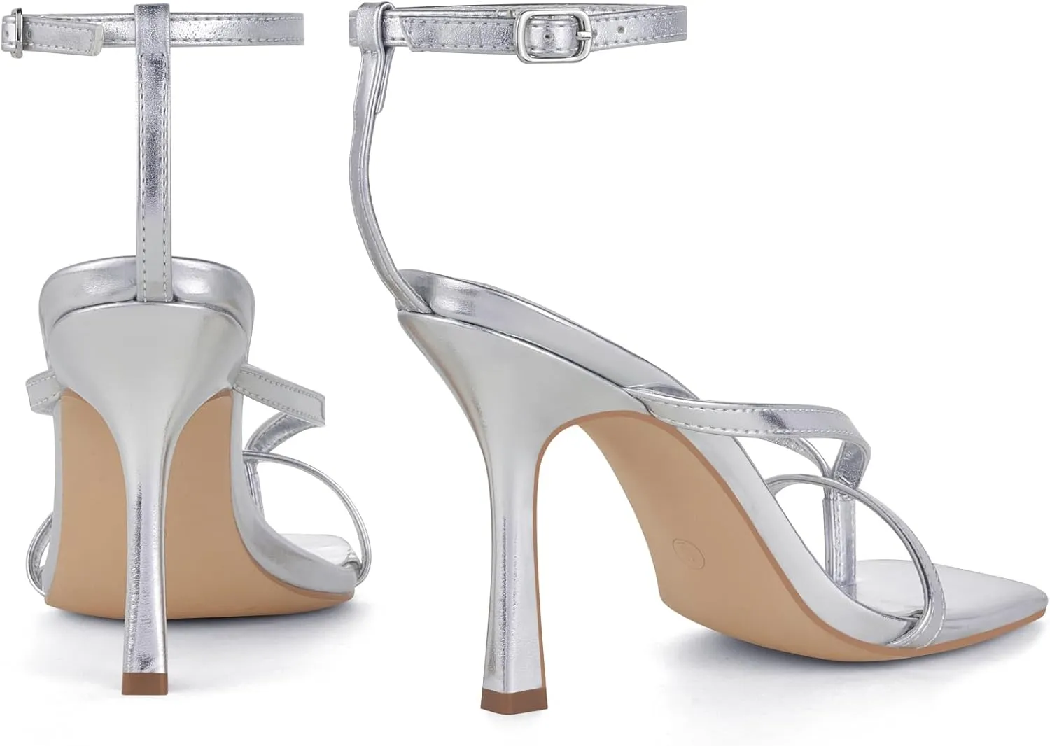 Elisabet Tang Womens Square Toe Heeled Sandals,4.3 inch Square Toe Thong Strappy Ankle Strap Stiletto Heel Sandals Wedding Dress Party Shoes