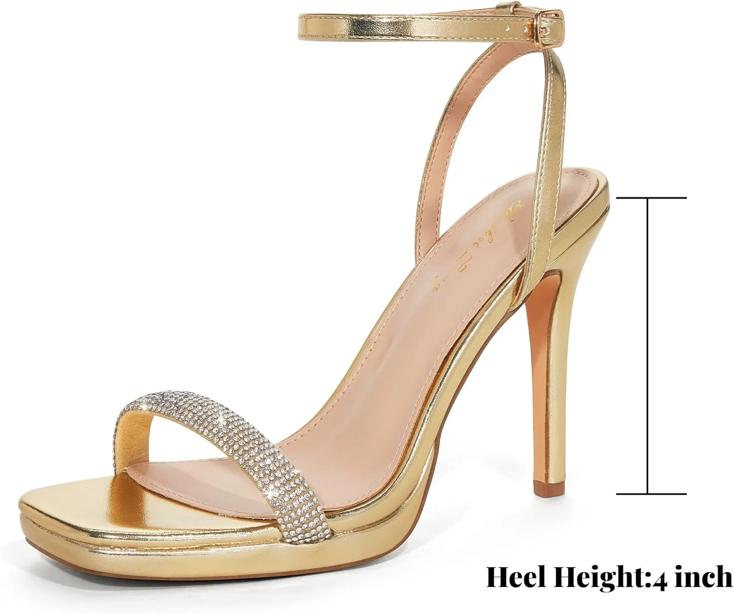 Elisabet Tang Women’s Stilettos Heeled Sandals Open Square Toe Heels,4.3 Inch Open Toe Strappy Sexy High Heels Ankle Strap Buckle Heels for Party Wedding Dress Daily Wear Shoes
