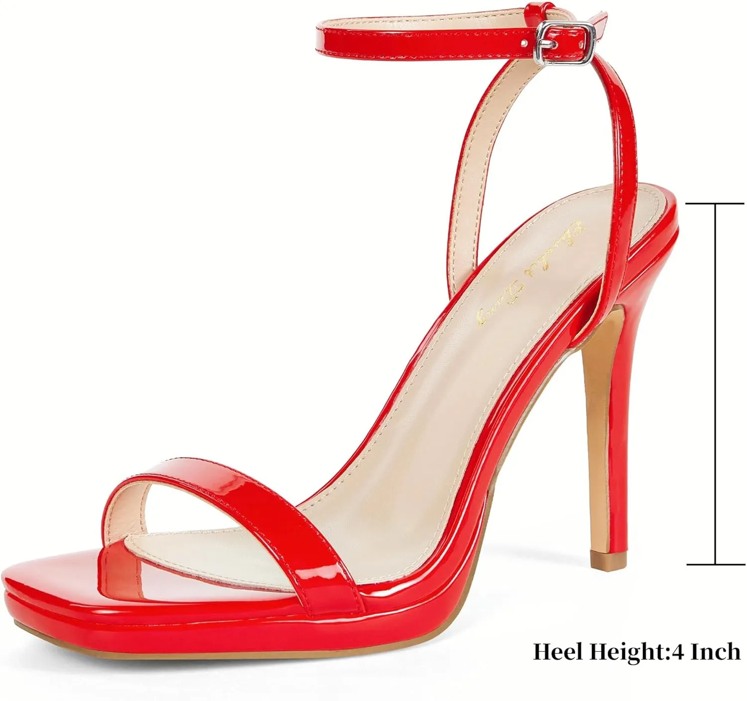 Elisabet Tang Women’s Stilettos Heeled Sandals Open Square Toe Heels,4.3 Inch Open Toe Strappy Sexy High Heels Ankle Strap Buckle Heels for Party Wedding Dress Daily Wear Shoes