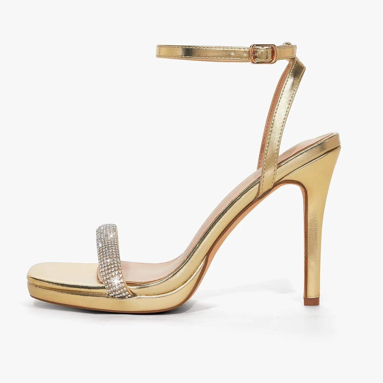 Elisabet Tang Women’s Stilettos Heeled Sandals Open Square Toe Heels,4.3 Inch Open Toe Strappy Sexy High Heels Ankle Strap Buckle Heels for Party Wedding Dress Daily Wear Shoes