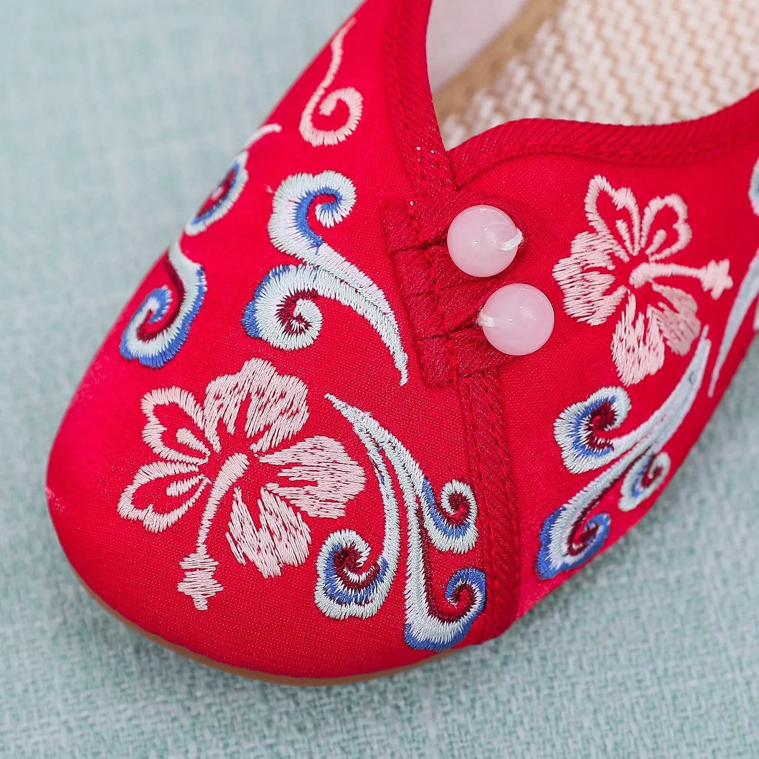 Embroidered Flower Women's Shoes Backless Mules Comfortable Flats Round Toe Loafers Chinese Style Canvas Slippers Cute Sandals
