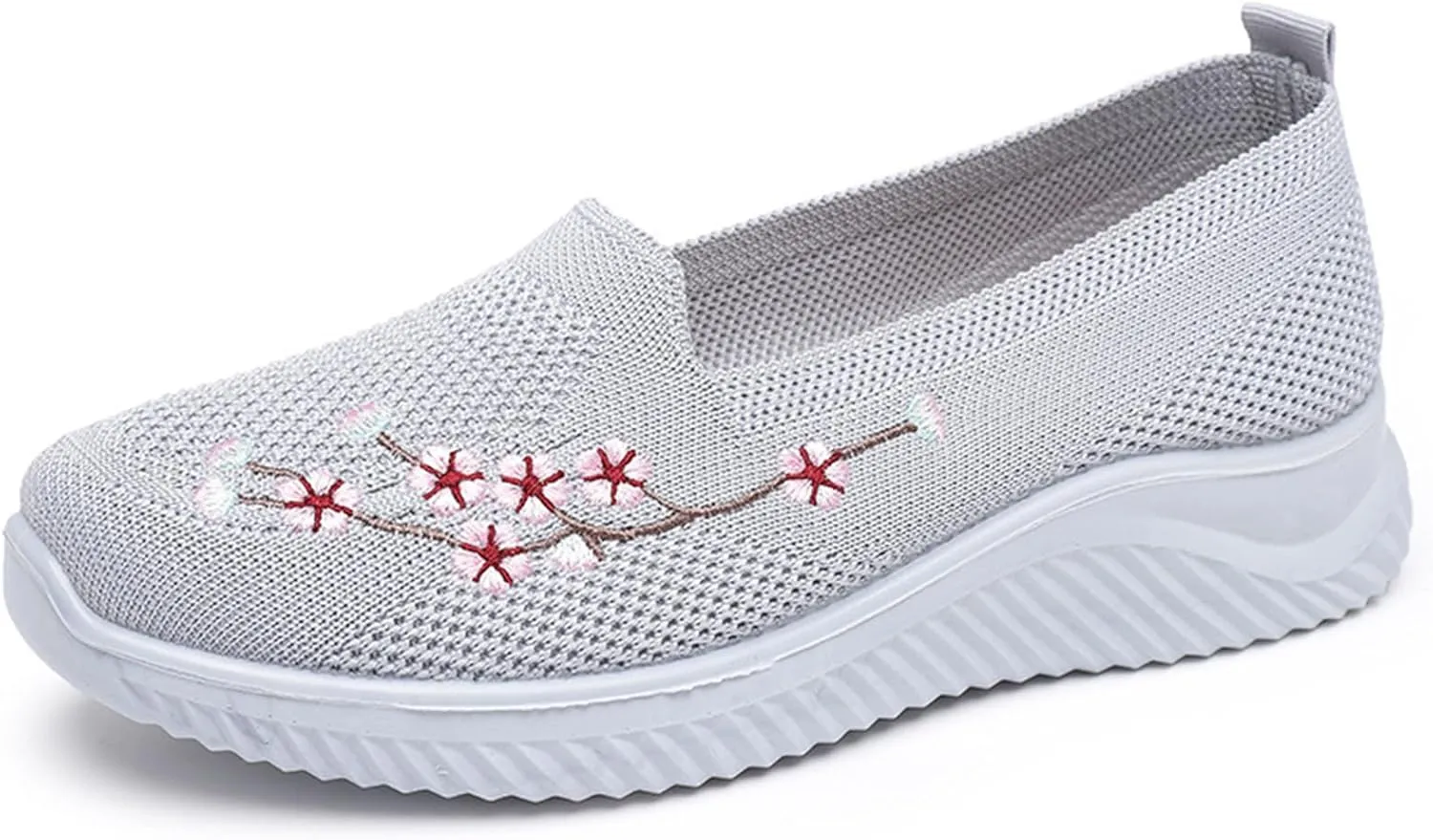 Ephirebra Women's Knitted Mesh Flat Loafers Slip-On Breathable Comfortable Low Top Sport Shoes Fashion Embroidery Cute Lightweight Casual Walking Shoes
