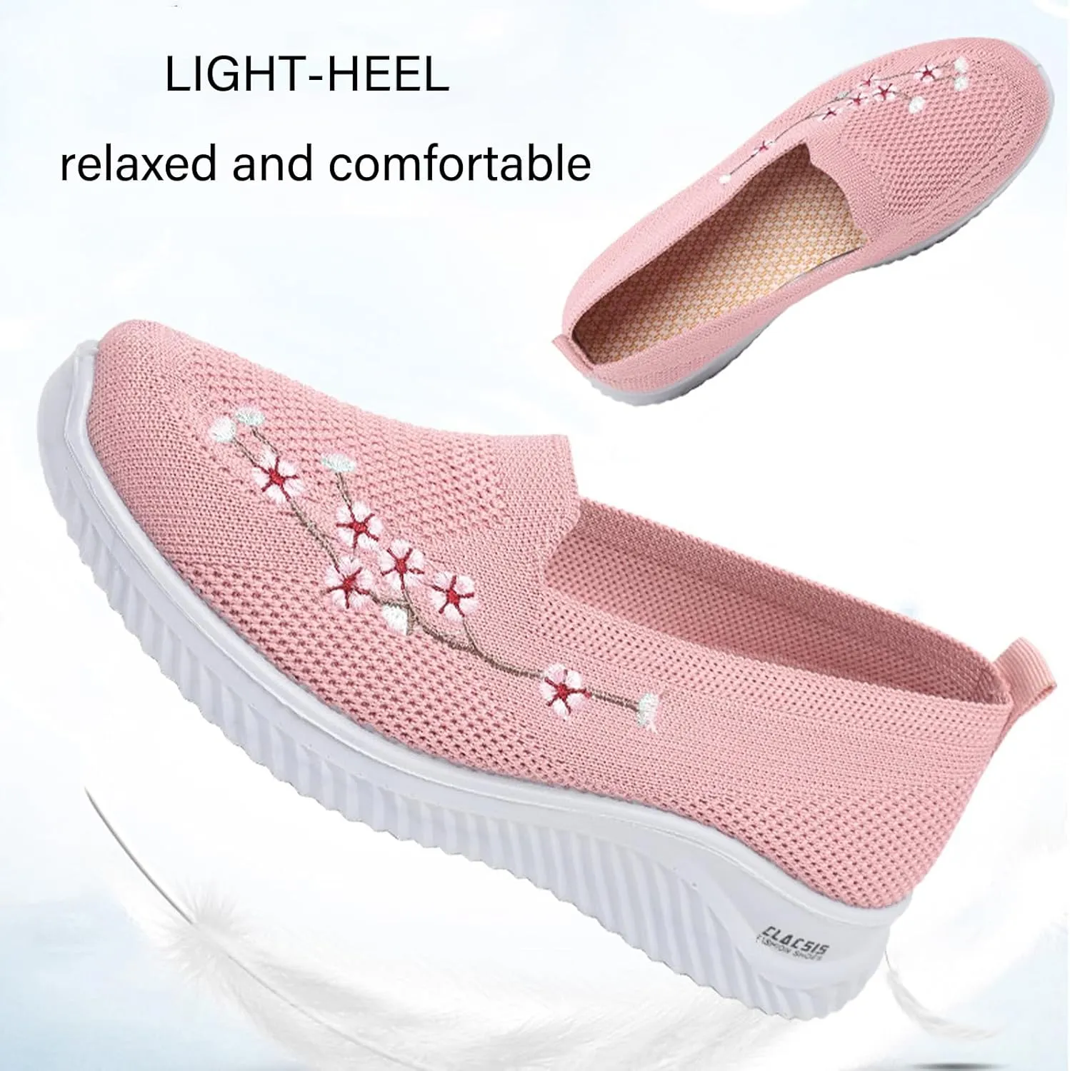 Ephirebra Women's Knitted Mesh Flat Loafers Slip-On Breathable Comfortable Low Top Sport Shoes Fashion Embroidery Cute Lightweight Casual Walking Shoes