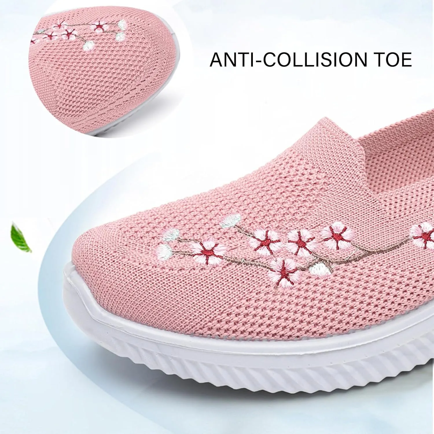 Ephirebra Women's Knitted Mesh Flat Loafers Slip-On Breathable Comfortable Low Top Sport Shoes Fashion Embroidery Cute Lightweight Casual Walking Shoes