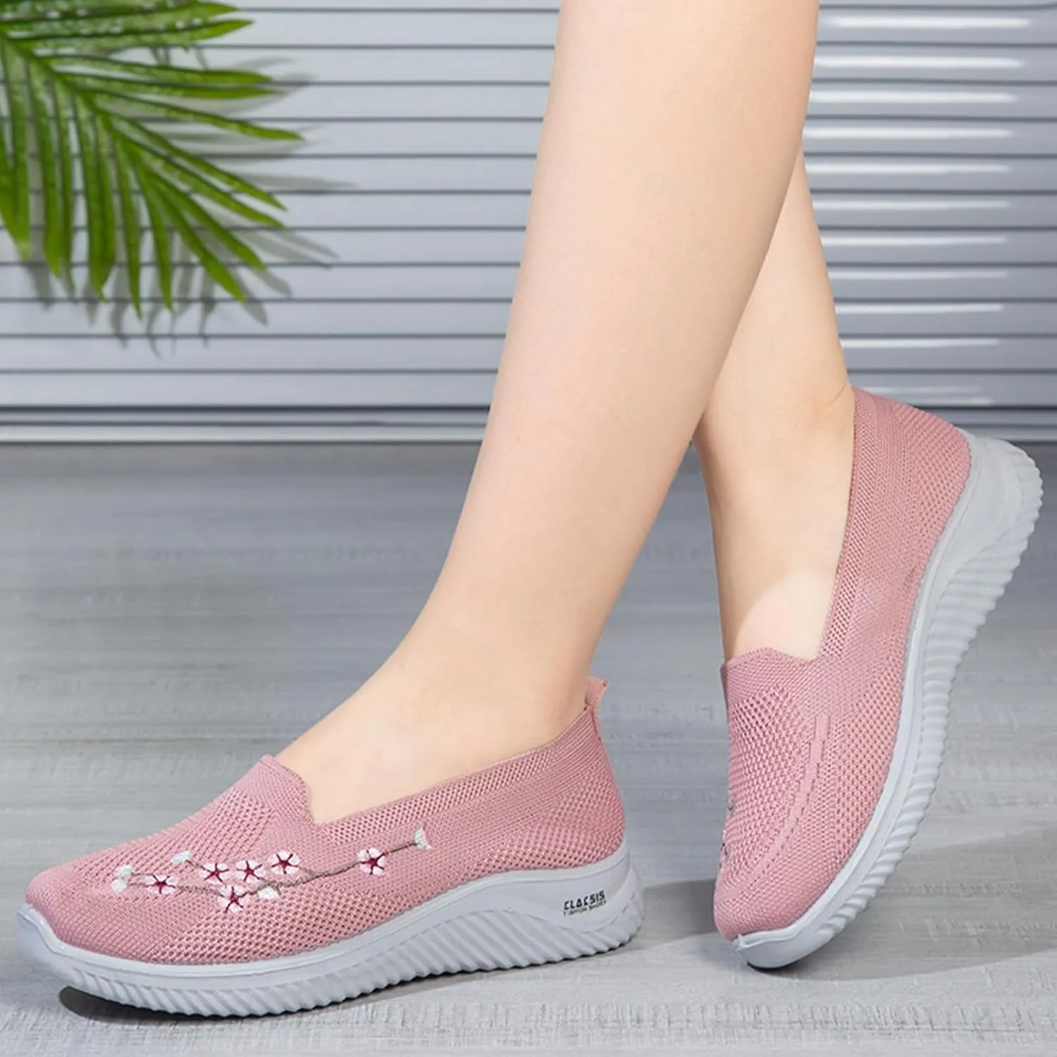 Ephirebra Women's Knitted Mesh Flat Loafers Slip-On Breathable Comfortable Low Top Sport Shoes Fashion Embroidery Cute Lightweight Casual Walking Shoes