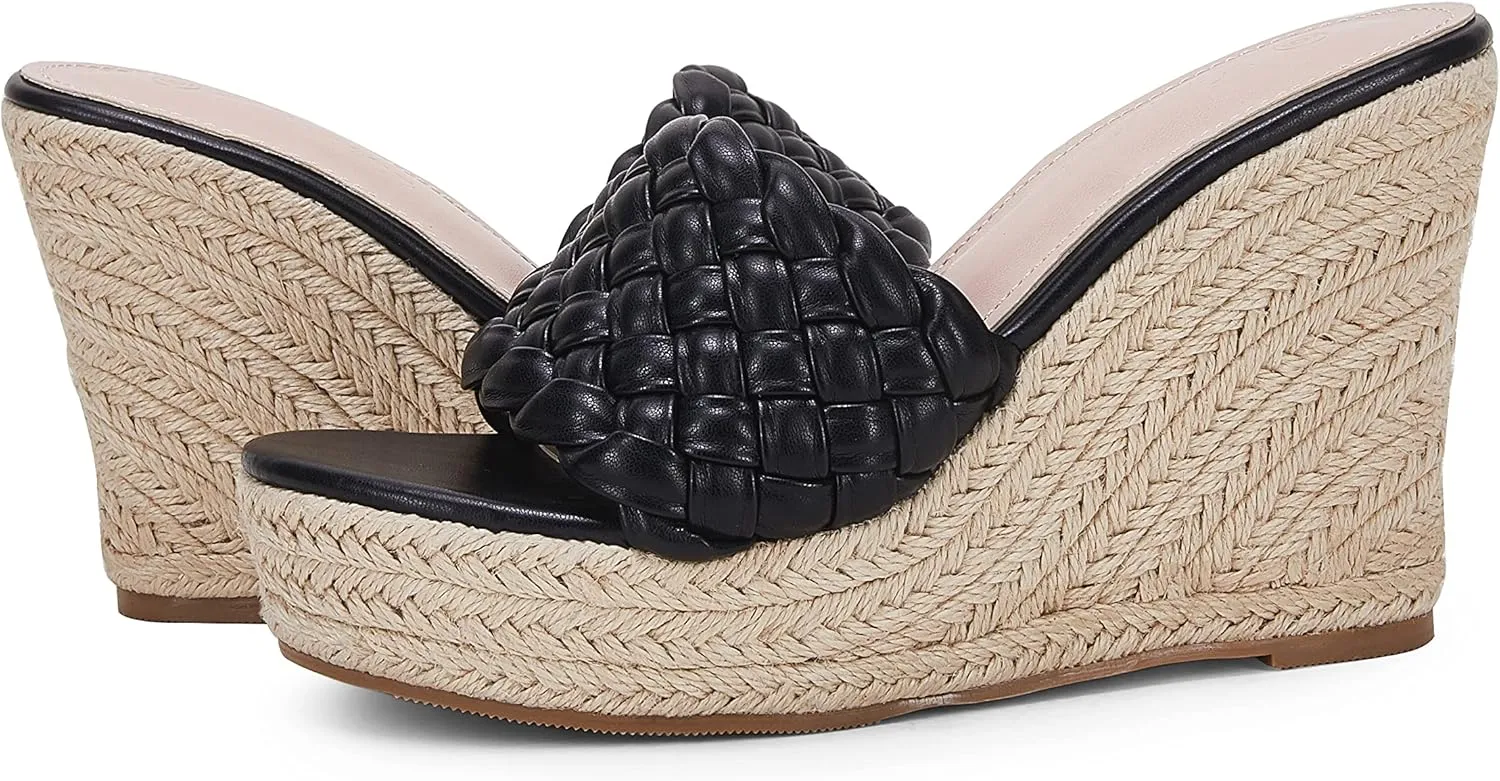 Ermonn Womens Platform Wedge Sandals Espadrilles Braided Open Toe Slip On Summer Mule High Heels
