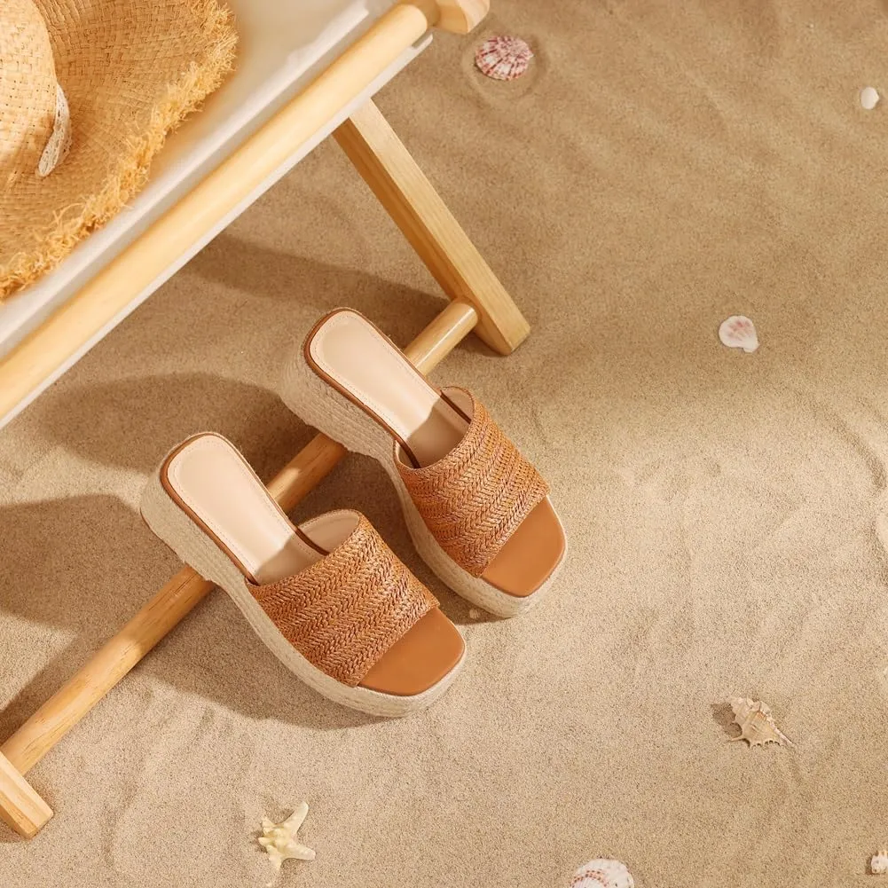 Erocalli Women's Espadrilles Platform Sandals Wedges Slides Sandals Open Toe Fashion Summer Outdoor Beach Sandals
