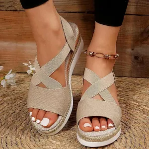 Espadrilles Wedge Sandals for Women,Open Toe Sandals Women Summer Dressy 2025 Comfortable Low Wedge Sandals Casual Slip On Sandals Strappy Sandals Fashion Platform Wedge Sandals