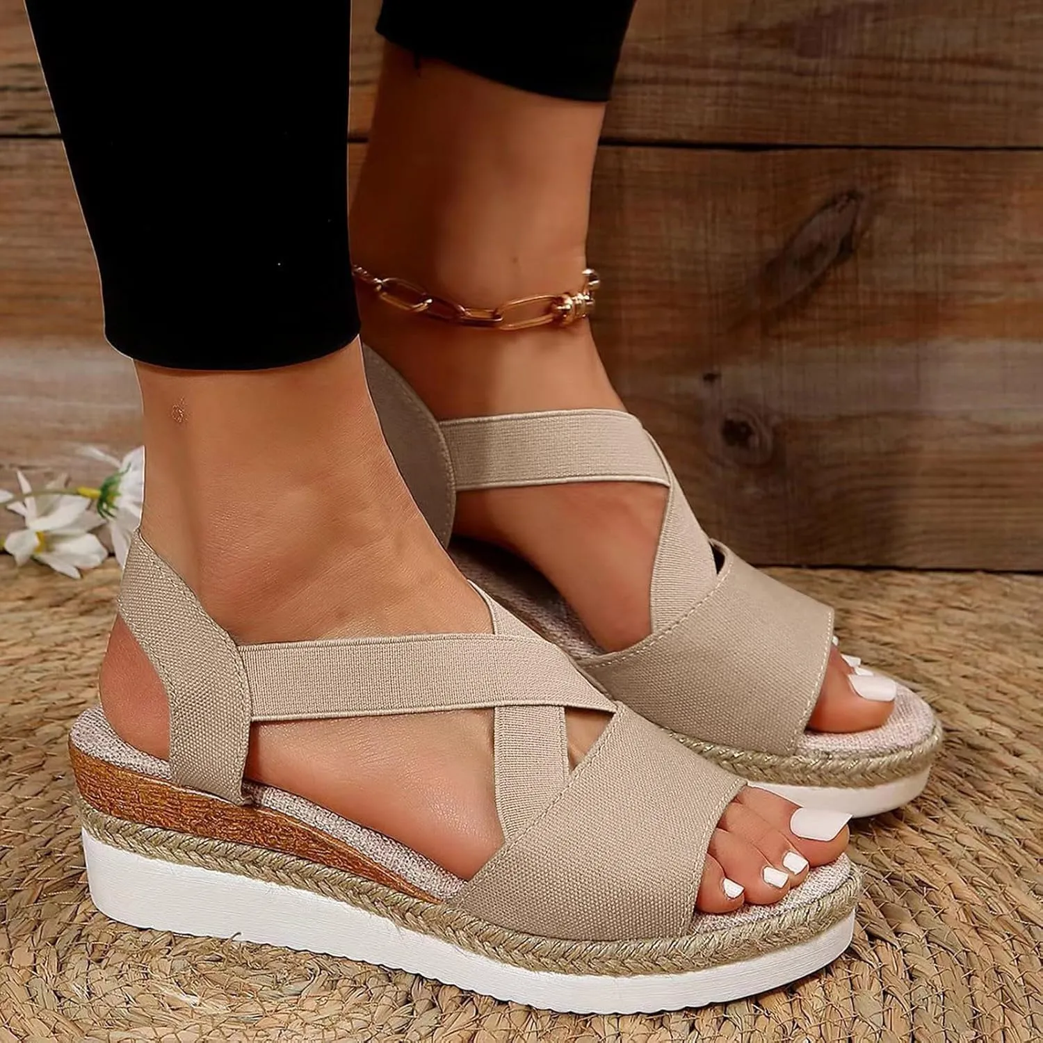 Espadrilles Wedge Sandals for Women,Open Toe Sandals Women Summer Dressy 2025 Comfortable Low Wedge Sandals Casual Slip On Sandals Strappy Sandals Fashion Platform Wedge Sandals