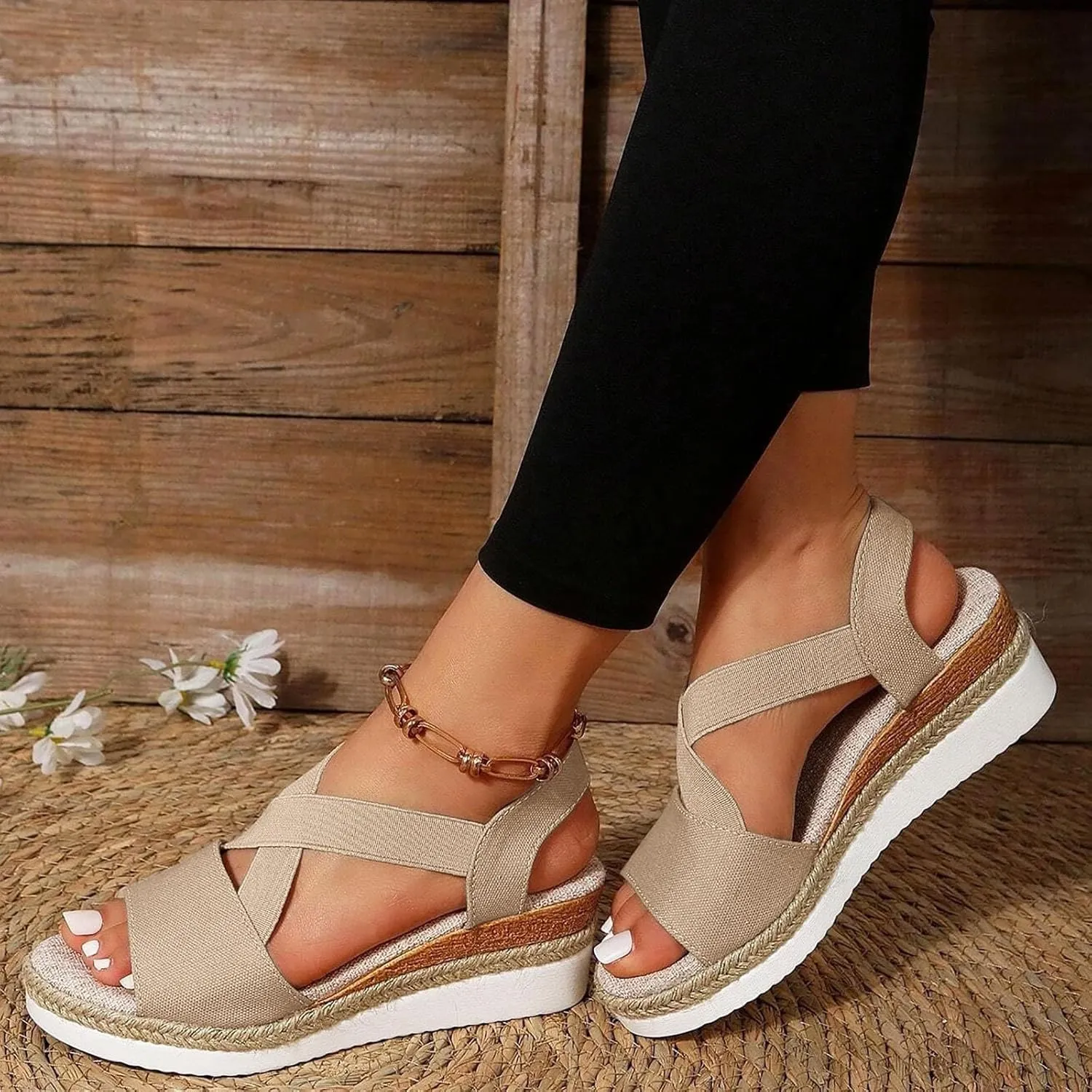 Espadrilles Wedge Sandals for Women,Open Toe Sandals Women Summer Dressy 2025 Comfortable Low Wedge Sandals Casual Slip On Sandals Strappy Sandals Fashion Platform Wedge Sandals