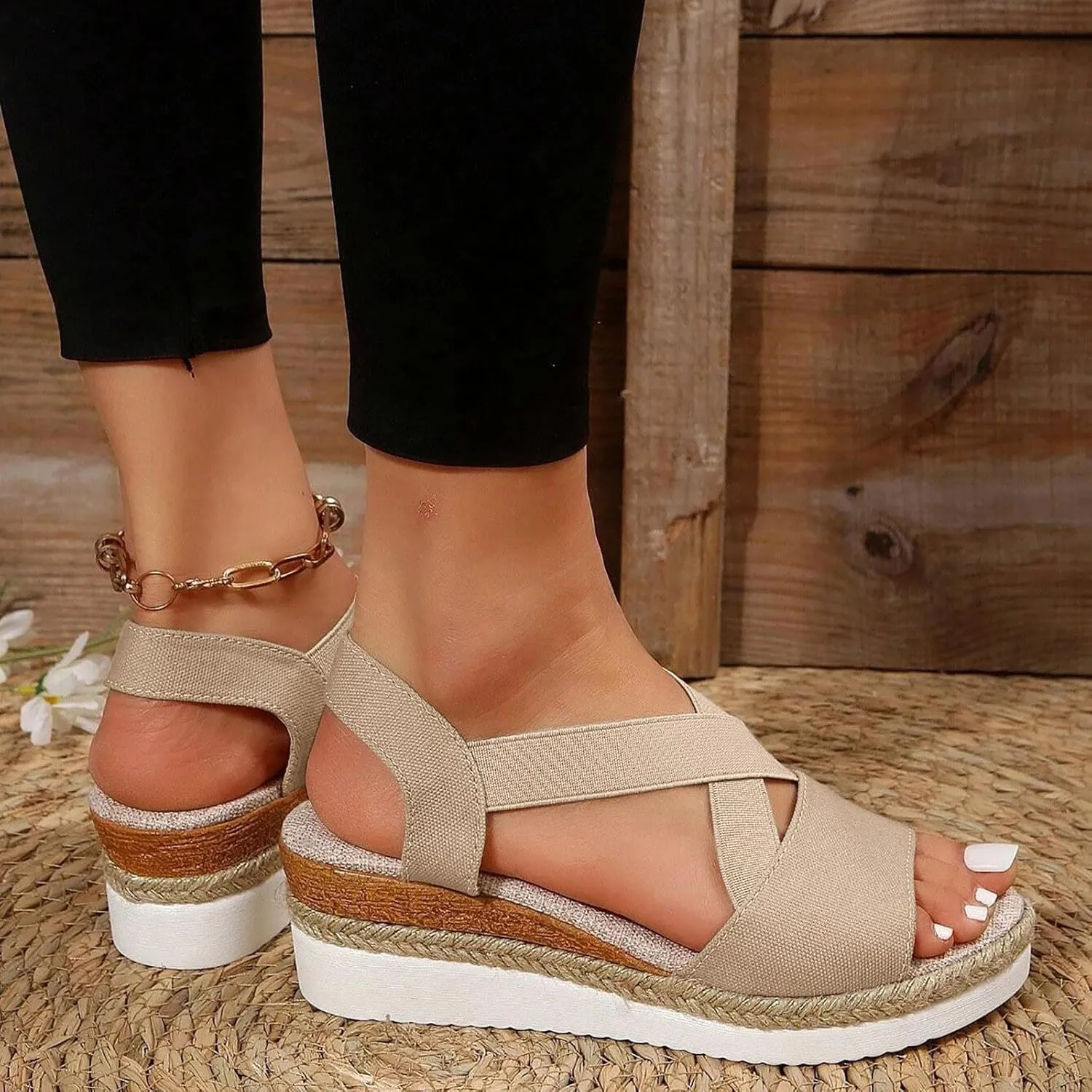 Espadrilles Wedge Sandals for Women,Open Toe Sandals Women Summer Dressy 2025 Comfortable Low Wedge Sandals Casual Slip On Sandals Strappy Sandals Fashion Platform Wedge Sandals