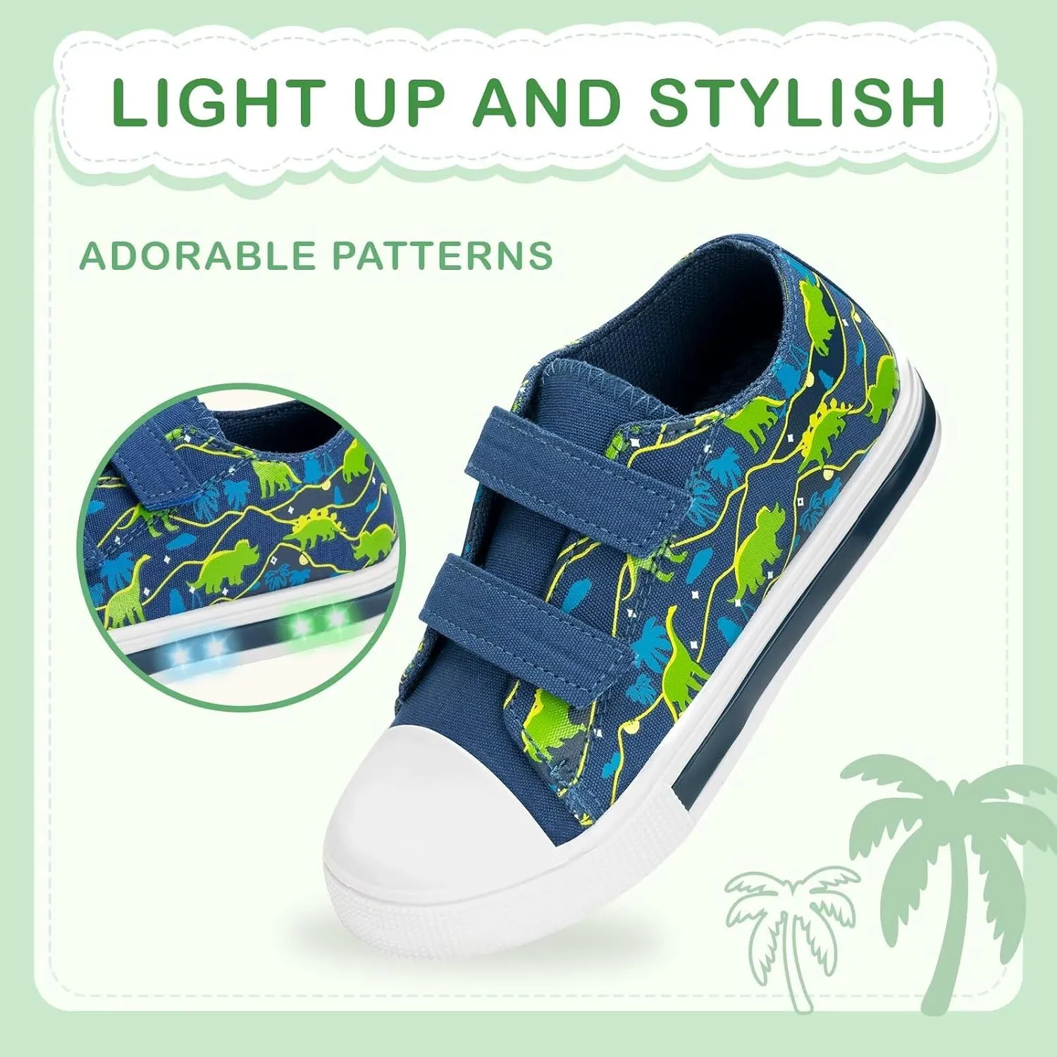 EUXTERPA Toddler Light Up Sneakers Kids Casual Canvas Shoes with Adjustable Strap for Girls Boys