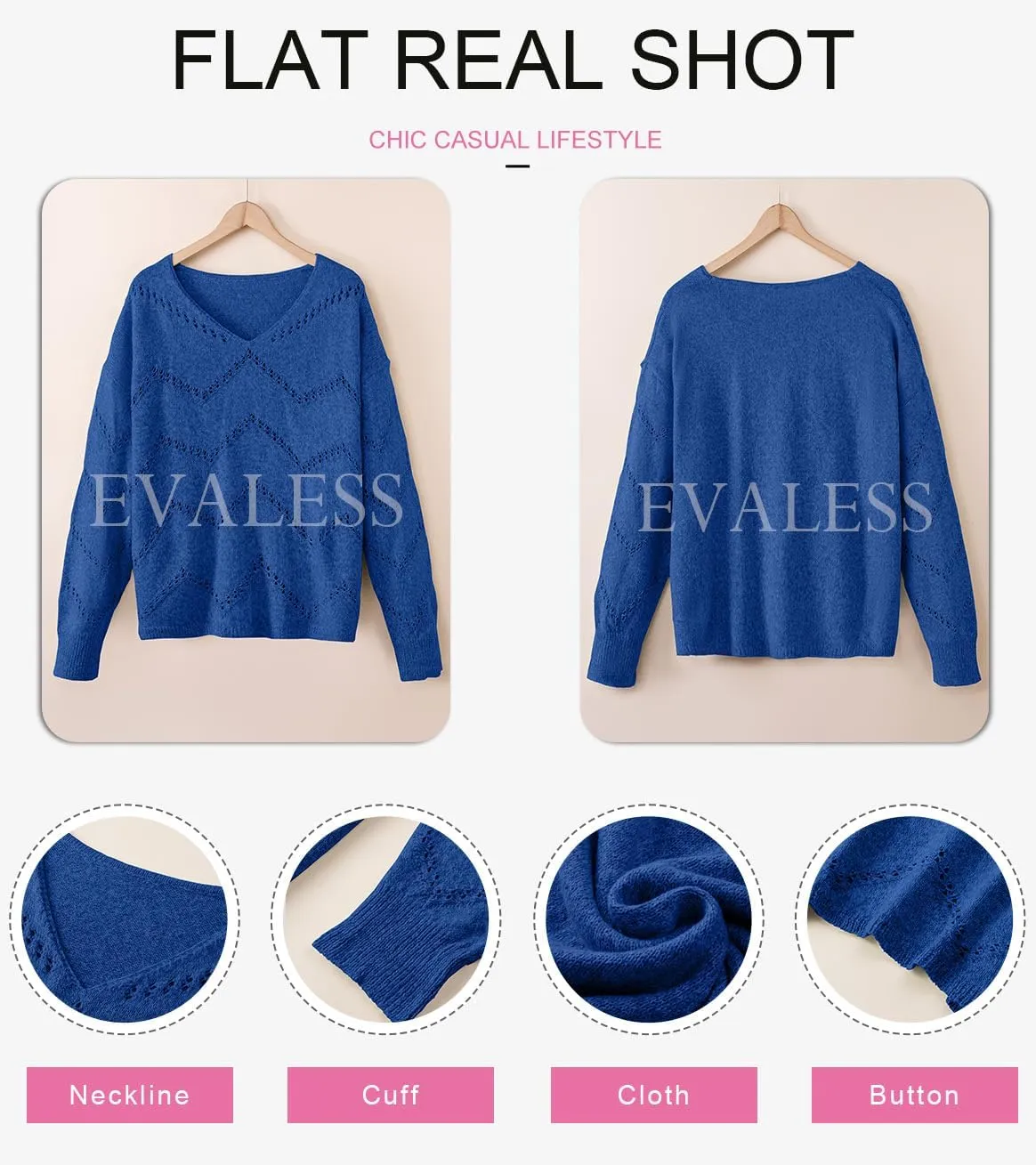 EVALESS Women's Crochet Sweater Top Hollow Out Long Sleeve Pullover Tops Fall Outfits Fashion 2024