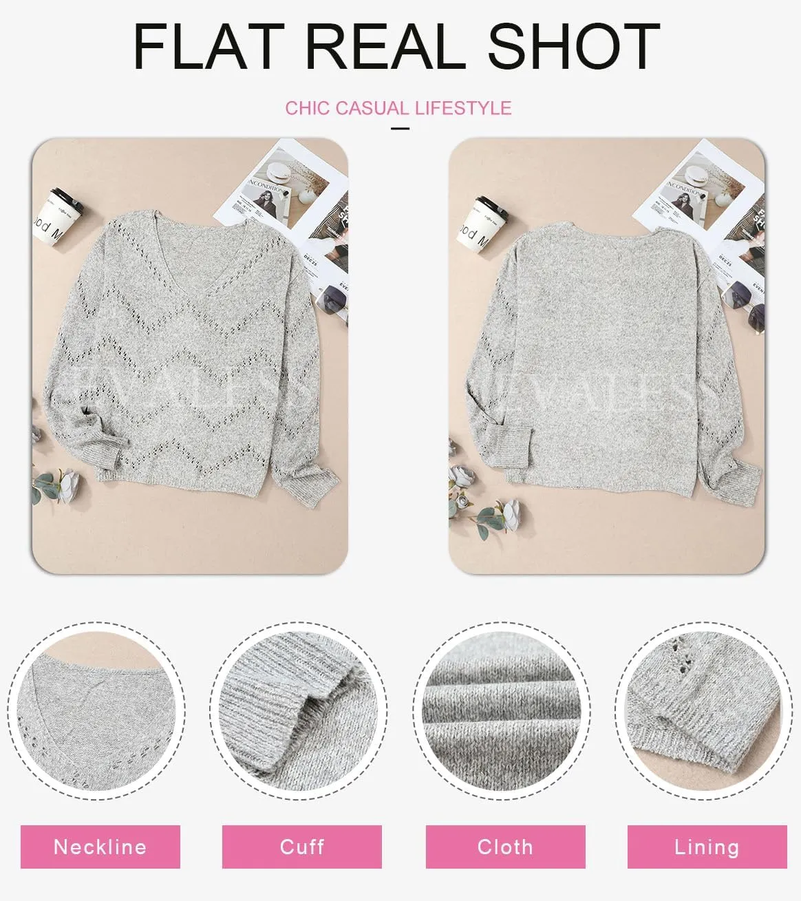 EVALESS Women's Crochet Sweater Top Hollow Out Long Sleeve Pullover Tops Fall Outfits Fashion 2024