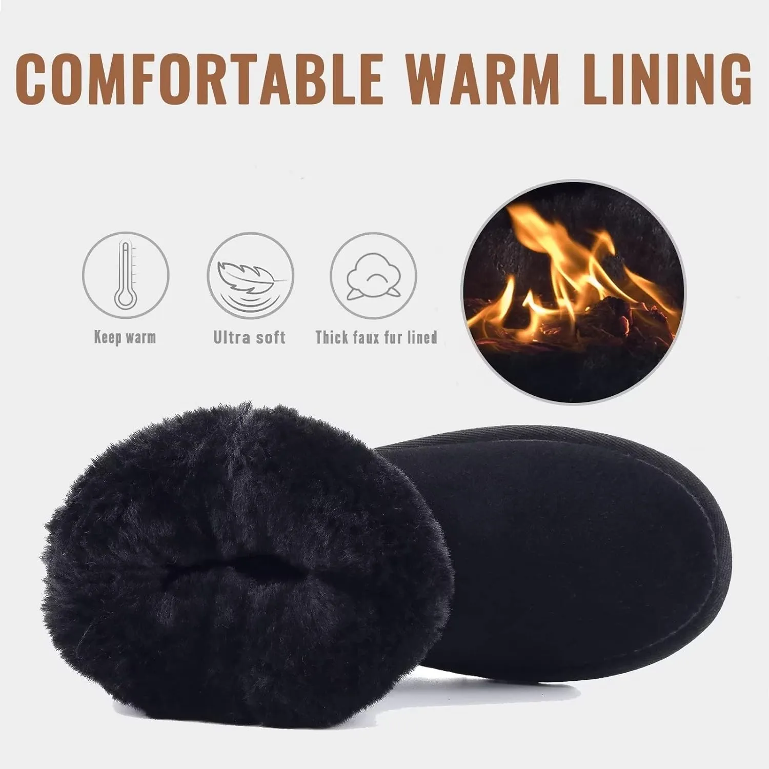 FANTURE Kids Snow Boots Boys Girls Winter Boots Cow Suede Warm Faux Fur Lined Durable Shoes(Little Kid/Big Kid)