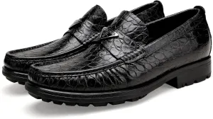 Fashion Leather Penny Loafers for Mens, Crocodile Printed Thick Sole Slip on Dress Shoes for Men Business Formal Shoes