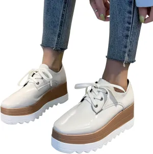 Fashion Platform Sneakers For Women Girls Casual Vintage Lace Up Chunky High Heels Low Top Slip On Flats Walking Shoes British Style Dress Oxfords Slip-On Loafers Fall Dressy Shoes