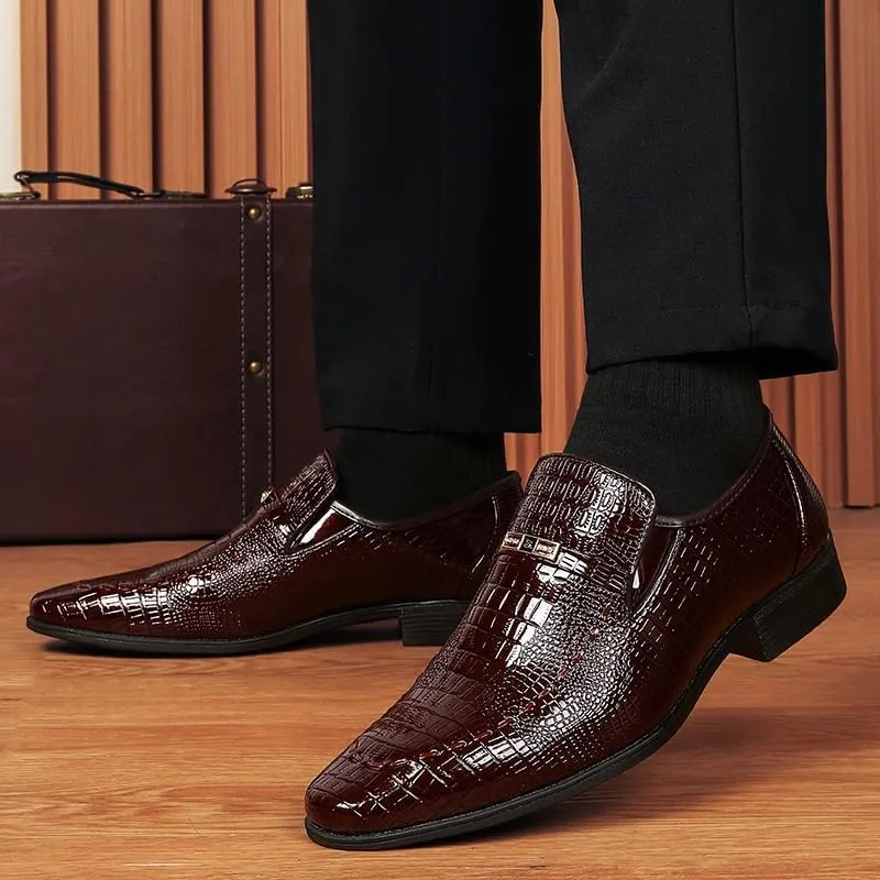 Fashion Pointed Toe Dress Shoes for Men Luxury Crocodile Formal Footwear Man Loafers Slip On Wedding Shoe