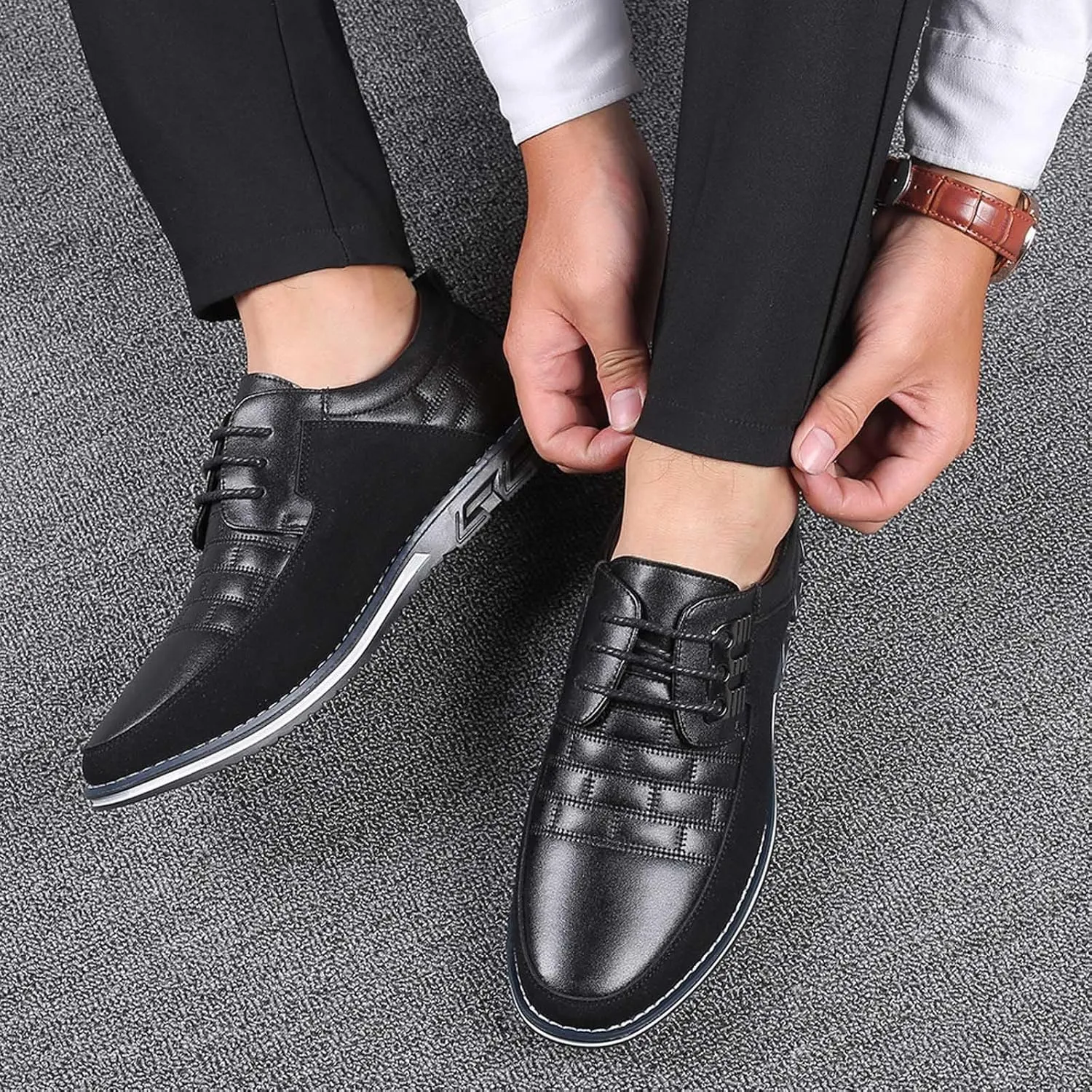 Fashion Style Men's Breathable Comfortable Business Lace Up Leisure Solid Color Leather Shoes All Shoes for Men