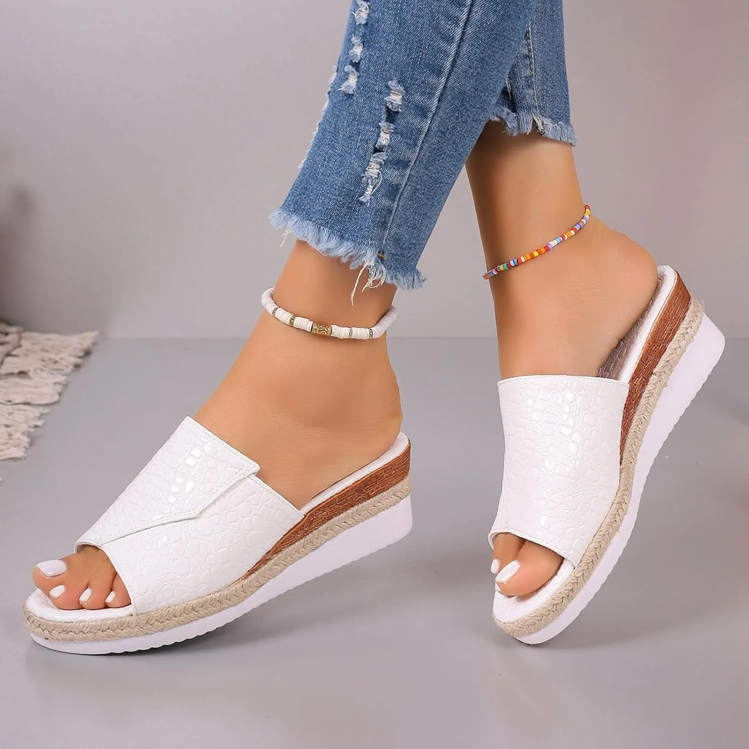 Fashion Wedge Sandals for Women Snakeskin Large Size Slippers Arch Support Slip On Sandals Women Clear Flat Sandals