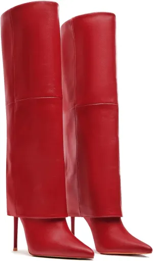 Femflame Fold Over Knee High Boots - Wide Calf, Pointed Toe Stiletto Heel, Tall Boots