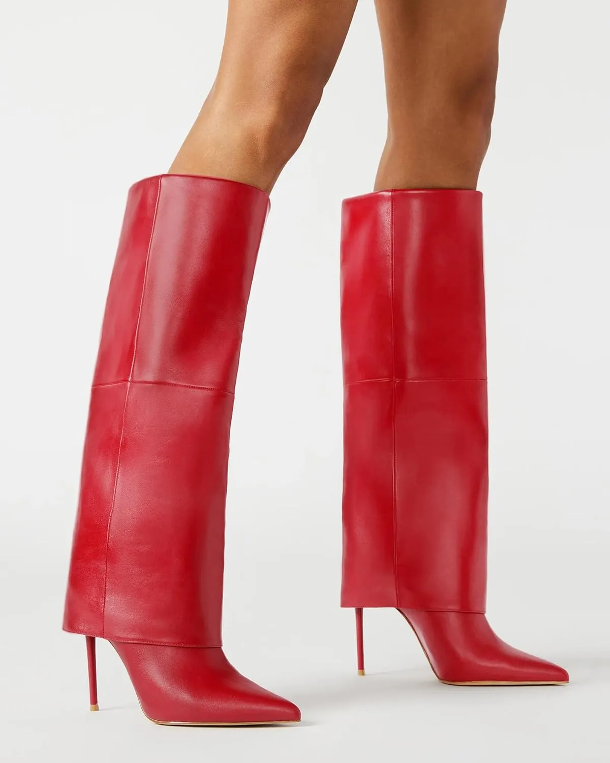 Femflame Fold Over Knee High Boots - Wide Calf, Pointed Toe Stiletto Heel, Tall Boots