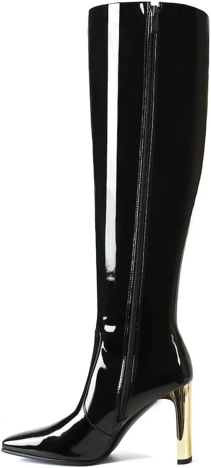 femflame Knee High Boots Women Chunky Heel Square Toe Long Boots Side Zipper Tall Boots for Women Wide Calf