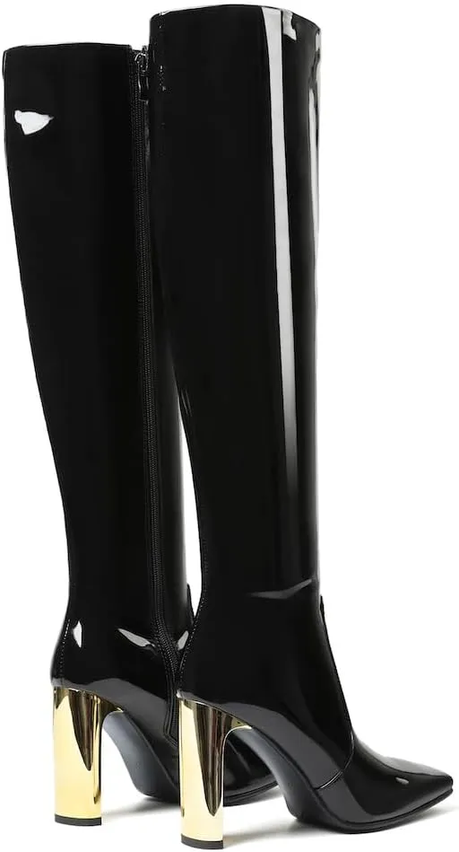 femflame Knee High Boots Women Chunky Heel Square Toe Long Boots Side Zipper Tall Boots for Women Wide Calf