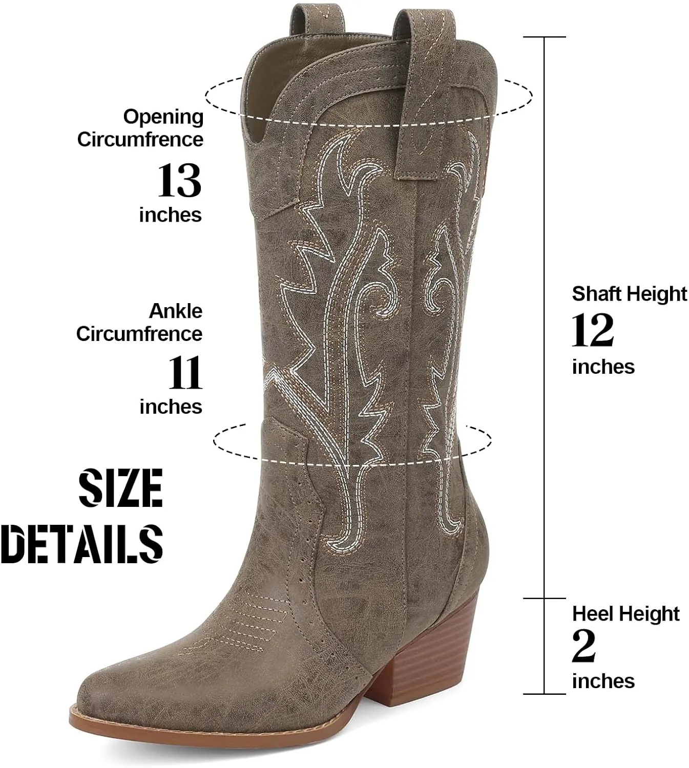 femflame Womens Cowboy Boots for Women Pointed Toe Chunky Heel Mid Calf Cowgirl Boot Embroidered Western Boots