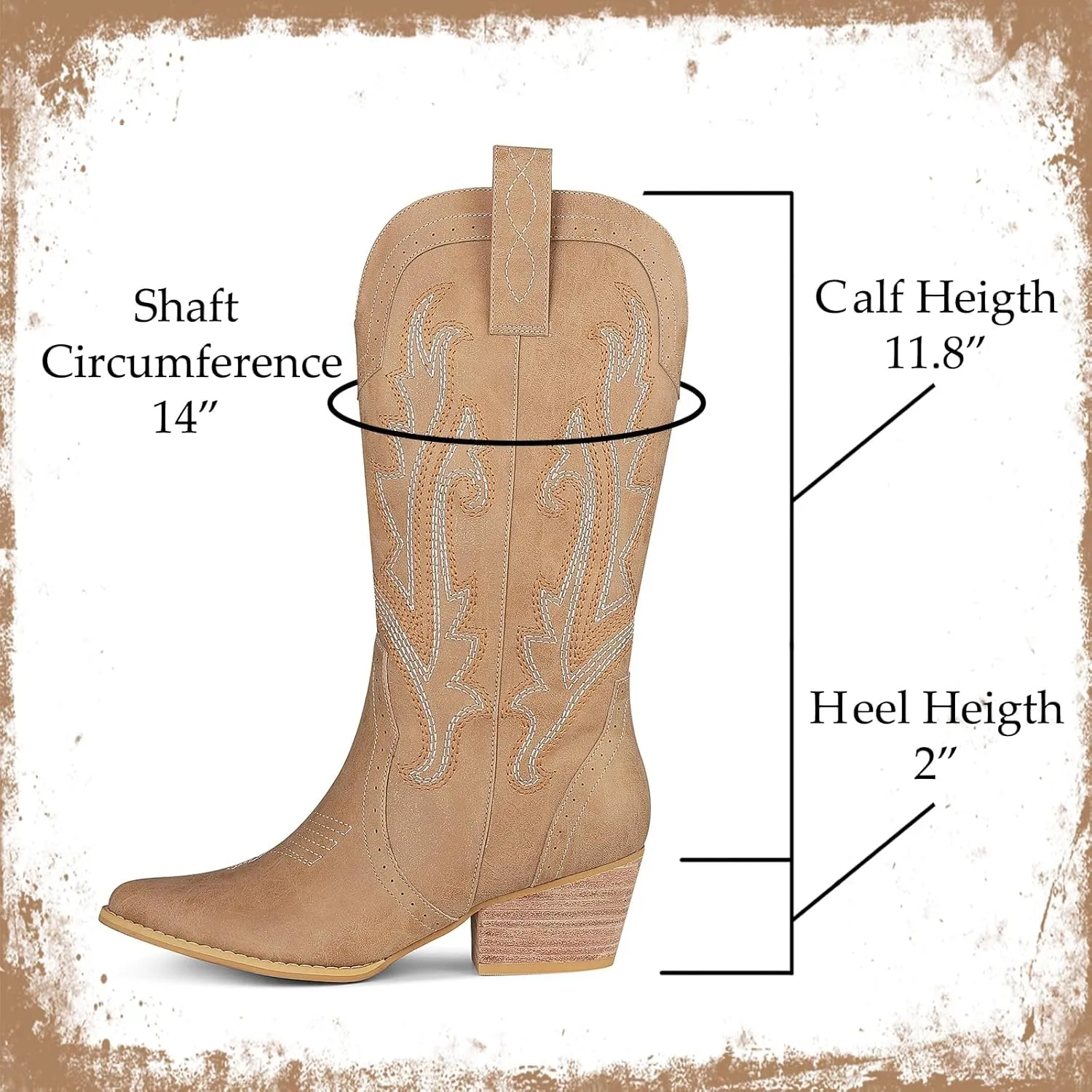 femflame Womens Cowboy Boots for Women Pointed Toe Chunky Heel Mid Calf Cowgirl Boot Embroidered Western Boots
