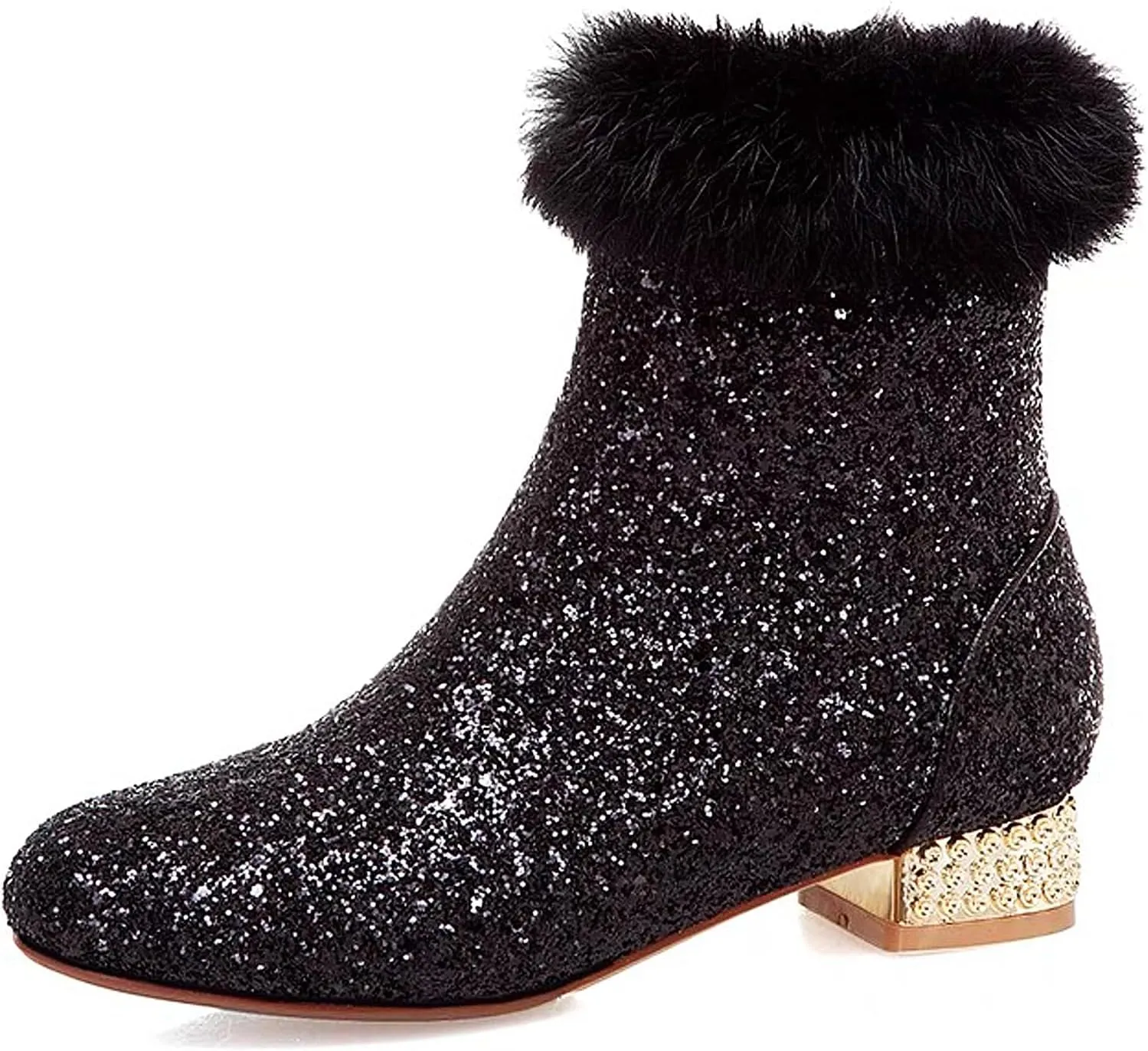 FIFSY Women Sequin Ankle Boots Low Heel Sparkly Glitter Booties