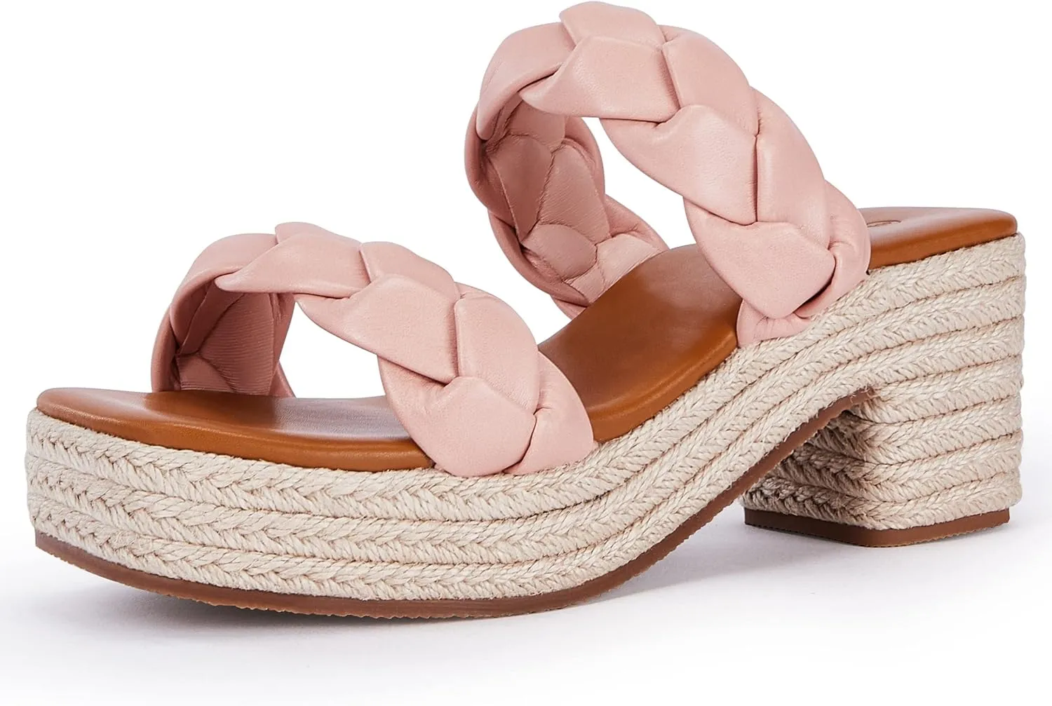 FISACE Womens Summer Espadrilles Platform Wedge Sandals Braided Open Toe Slip On Slide Sandals