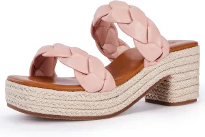 FISACE Womens Summer Espadrilles Platform Wedge Sandals Braided Open Toe Slip On Slide Sandals