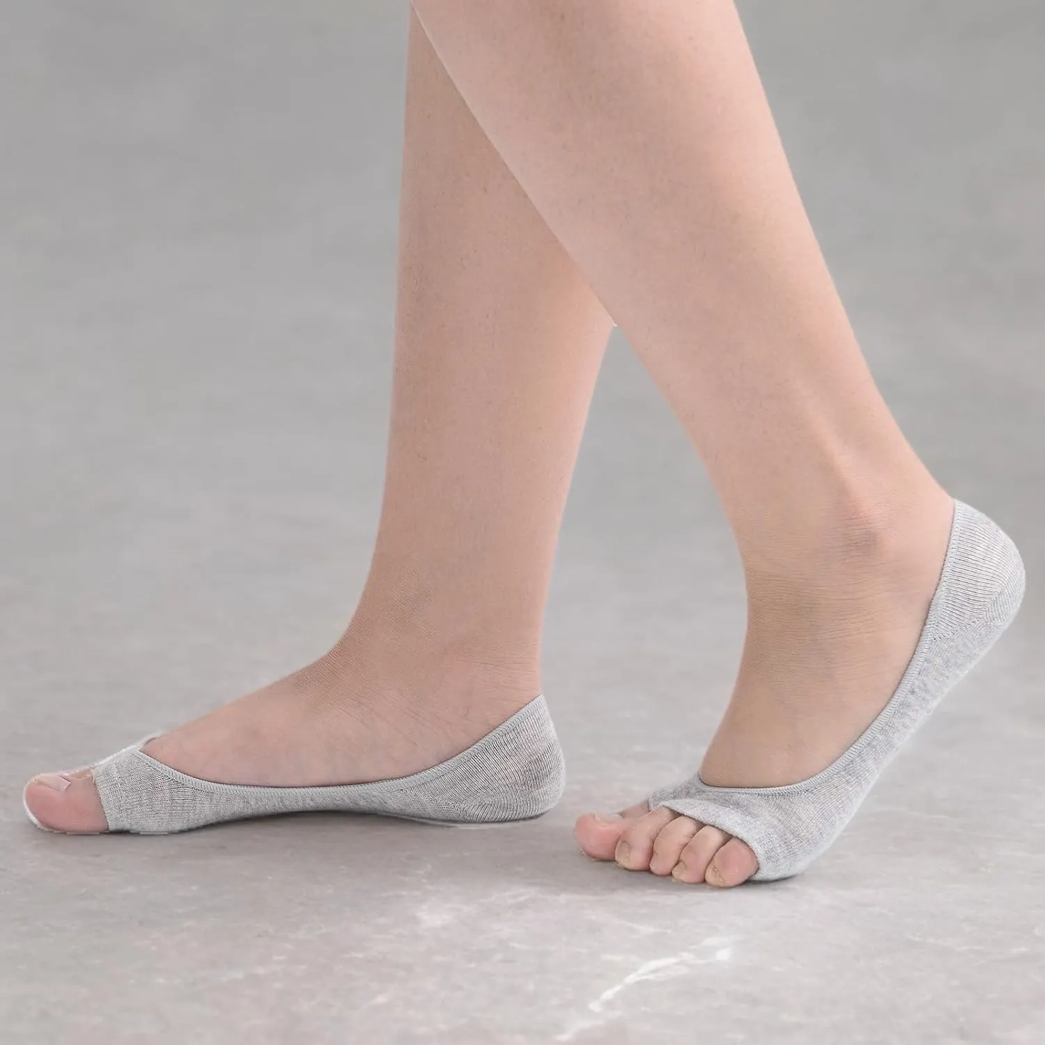 Flammi 3/6 Pairs Women Peep Toe Liner Socks No Show with Nonslip Heel Grip