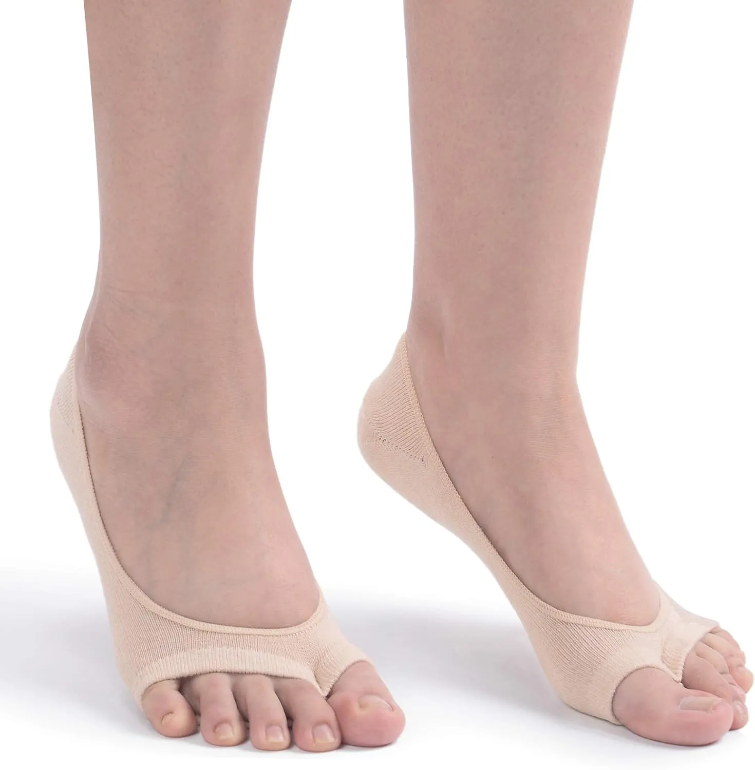Flammi 3/6 Pairs Women Peep Toe Liner Socks No Show with Nonslip Heel Grip