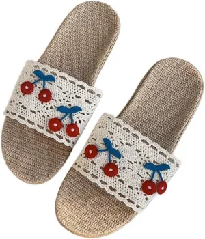 Flat Cherry Espadrille Slides for Women Slip On Cute Y2K Kawaii Sandals Gifts for Girls Daughter Granddaughter House Bedroom Spring Summer Cruise Beach Bohemia Fall Indoors and Outdoors