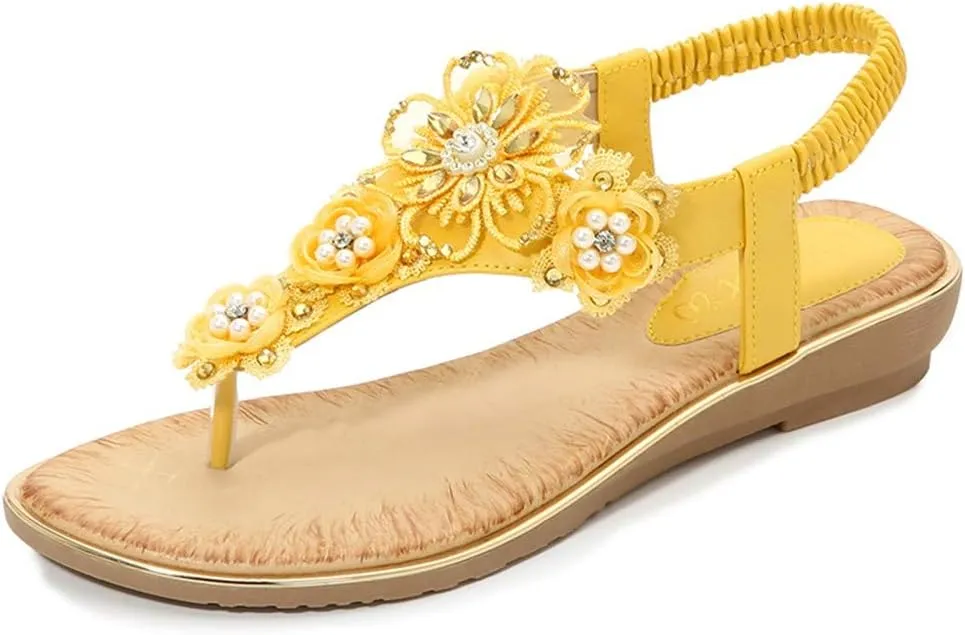 Flat Sandals for Women comfortablemFlat Sandals for Women w Flannel Braided and Adjustable Metal Buckle Yellow