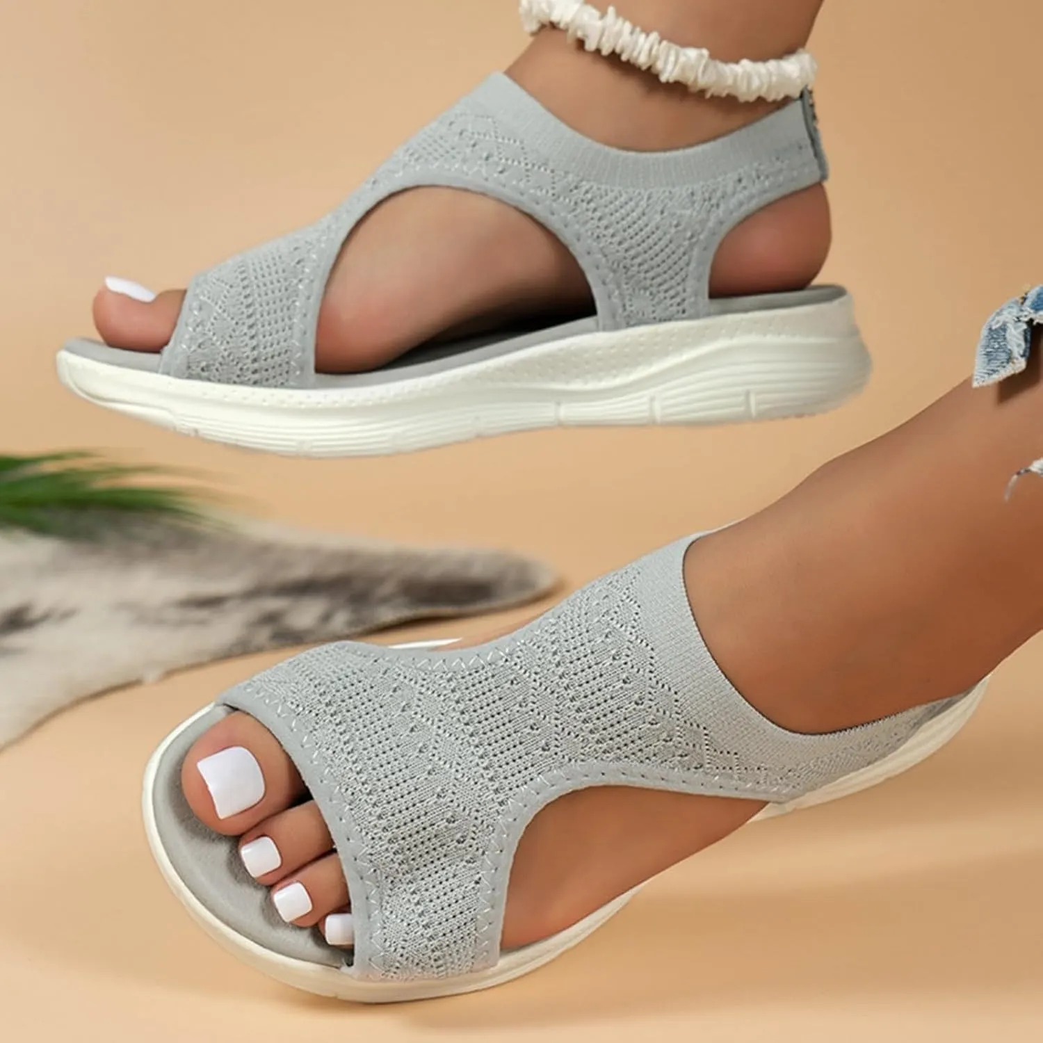 flat shoes, women's elegant, open toe flip flops, comfortable leisure mules, fashion, summer outdoor beach sandals, slippers