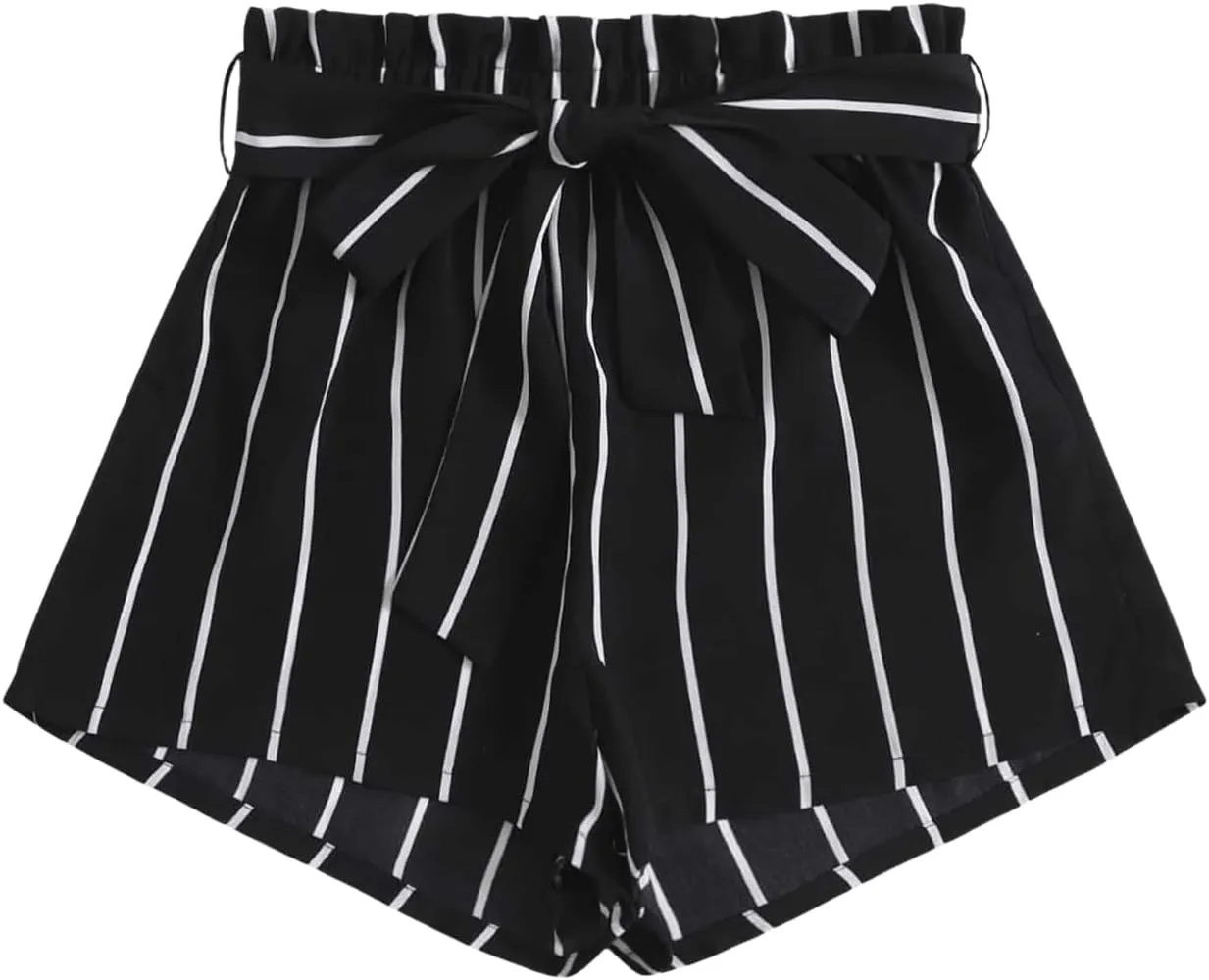 Floerns Women's Striped Elastic High Waist Shorts Casual Wide Leg Short Pants with Belted