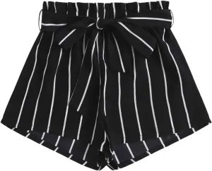 Floerns Women's Striped Elastic High Waist Shorts Casual Wide Leg Short Pants with Belted