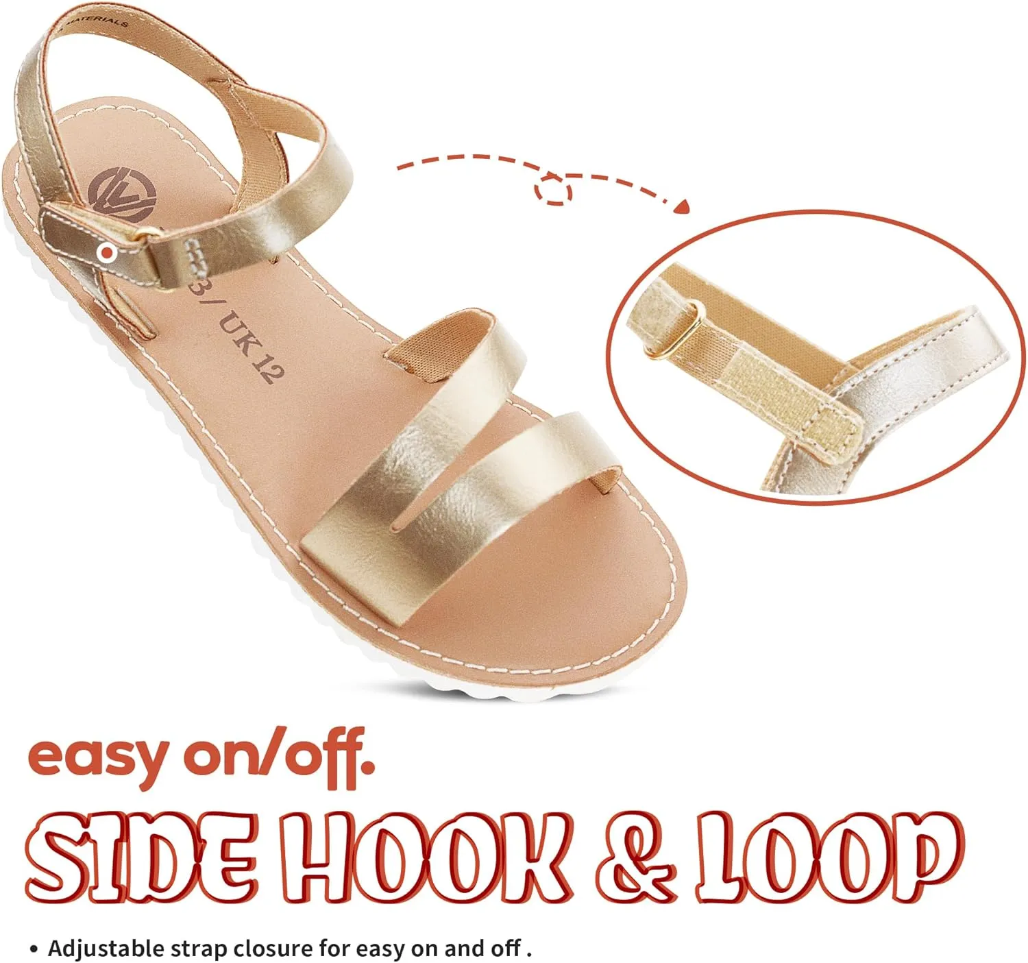 FLYFUPPY Girls Sandals Strappy Open Toe Outdoor Flats with Hook and Loop Kid Summer Shoes for Girls