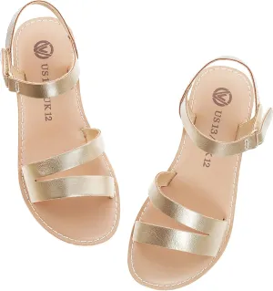 FLYFUPPY Girls Sandals Strappy Open Toe Outdoor Flats with Hook and Loop Kid Summer Shoes for Girls