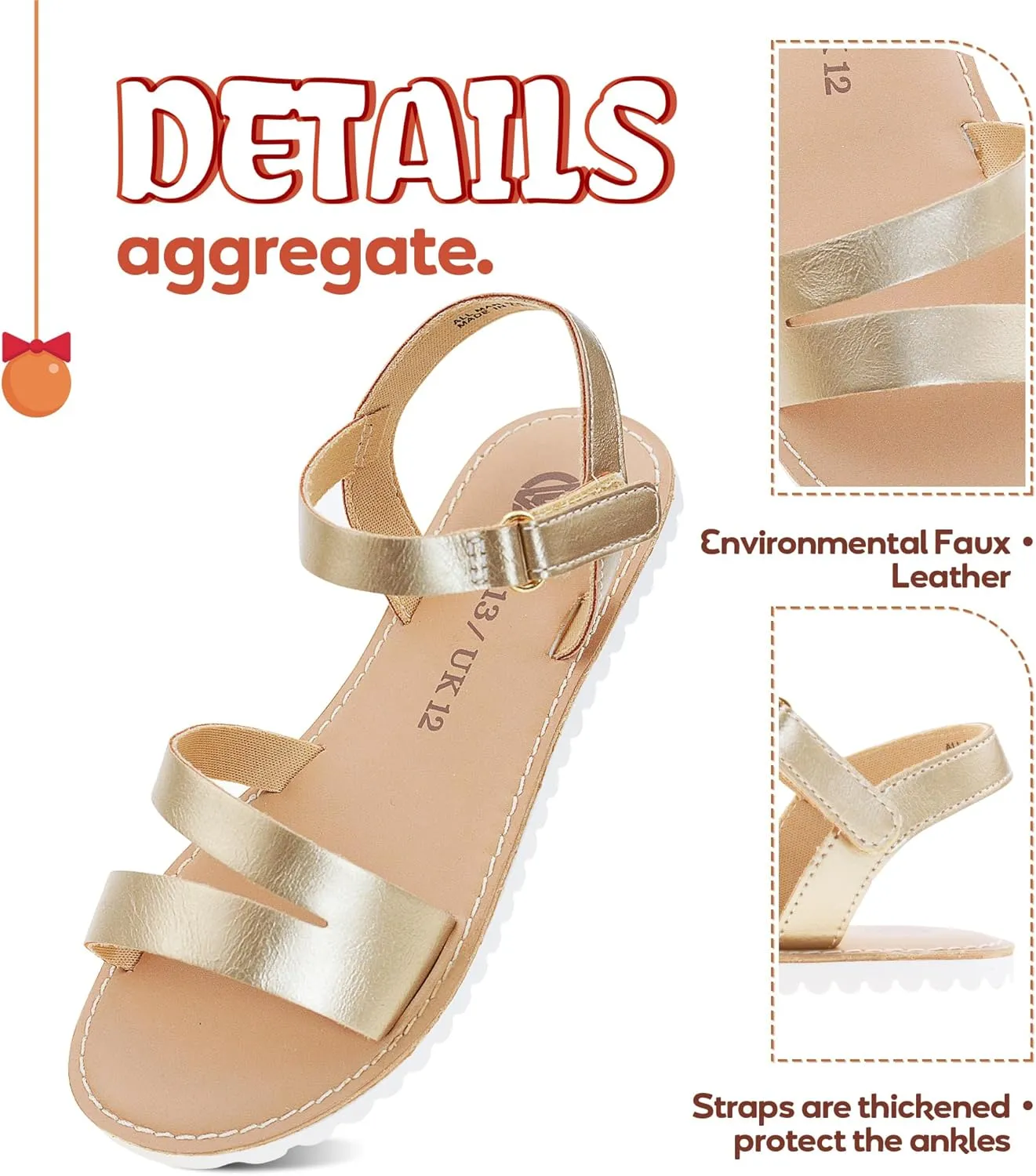 FLYFUPPY Girls Sandals Strappy Open Toe Outdoor Flats with Hook and Loop Kid Summer Shoes for Girls