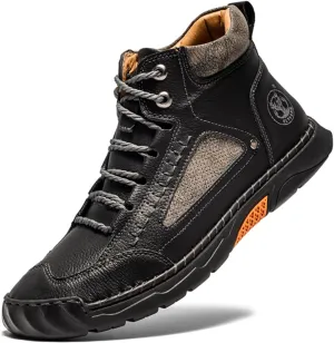 FLYLAND Men's Casual Leather Fashion Sneakers Ankle Chukka Boots Handmade Lightweight Loafers Mid-top Dress Boots Walking Driving Shoes
