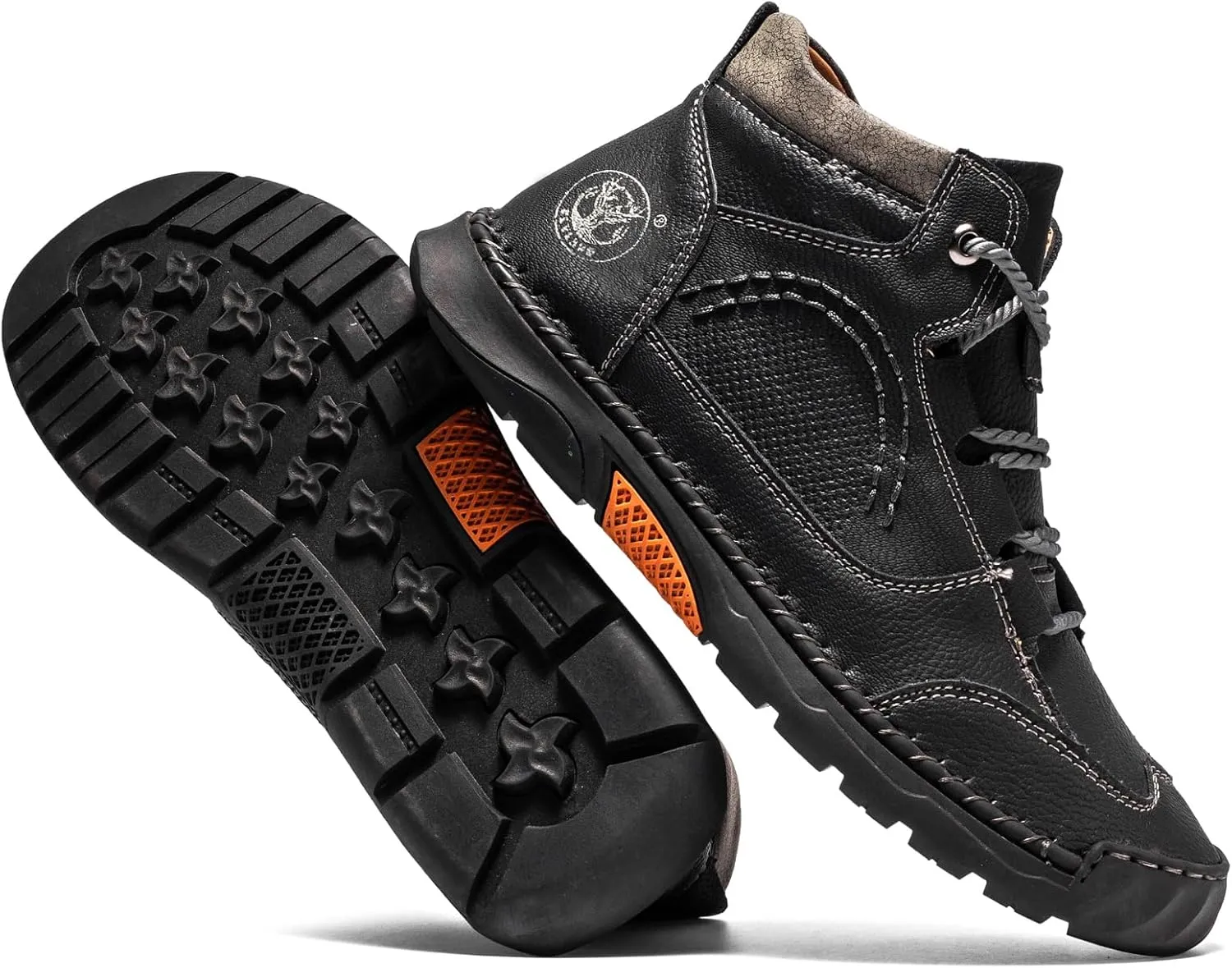 FLYLAND Men's Casual Leather Shoes Ankle Chukka Boots Fashion Sneakers Handmade Lightweight Loafers Mid Top Dress Boots Walking Driving Shoes