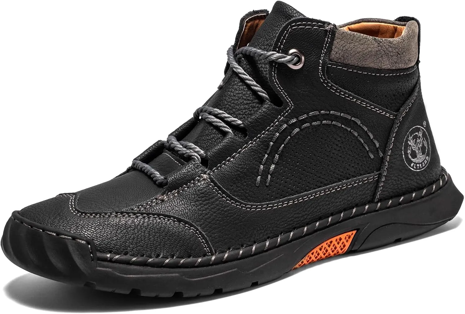 FLYLAND Men's Casual Leather Shoes Ankle Chukka Boots Fashion Sneakers Handmade Lightweight Loafers Mid Top Dress Boots Walking Driving Shoes