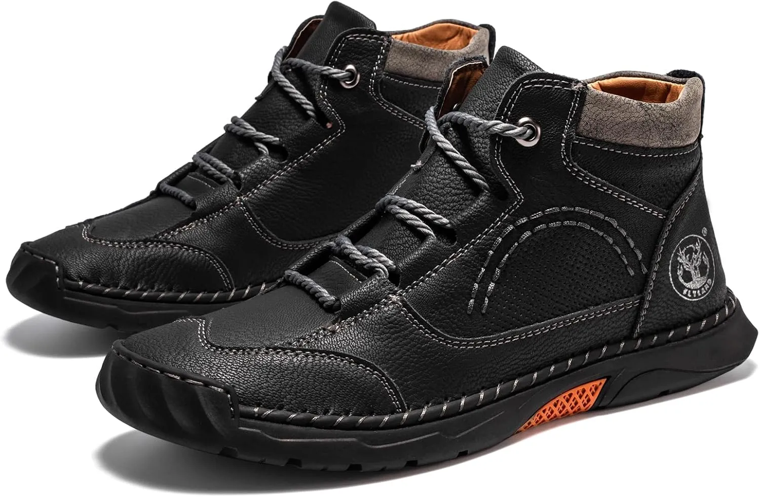 FLYLAND Men's Casual Leather Shoes Ankle Chukka Boots Fashion Sneakers Handmade Lightweight Loafers Mid Top Dress Boots Walking Driving Shoes